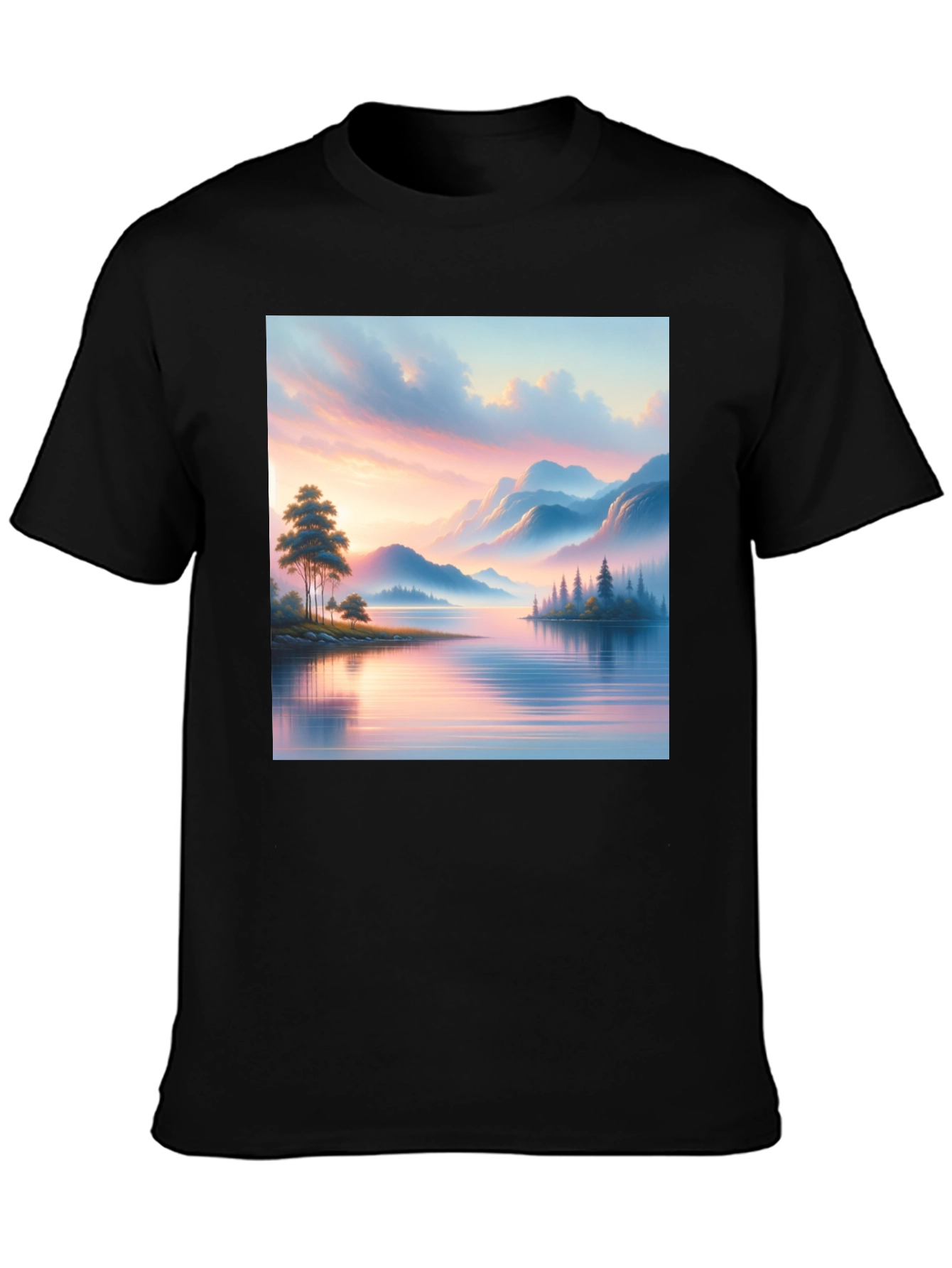 Black Scenic Lake View Graphic Tee - Black view 3