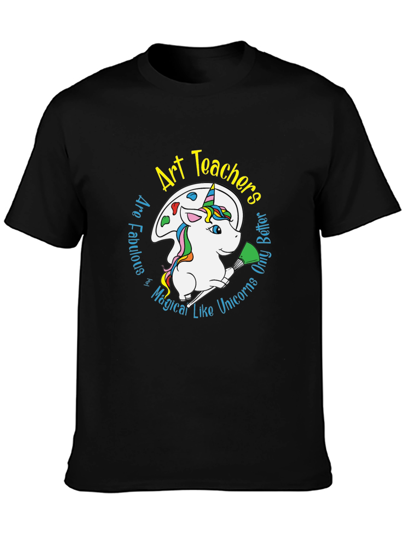 Black Art Teachers Unicorn Graphic T-Shirt - Black Cotton Blend view 3