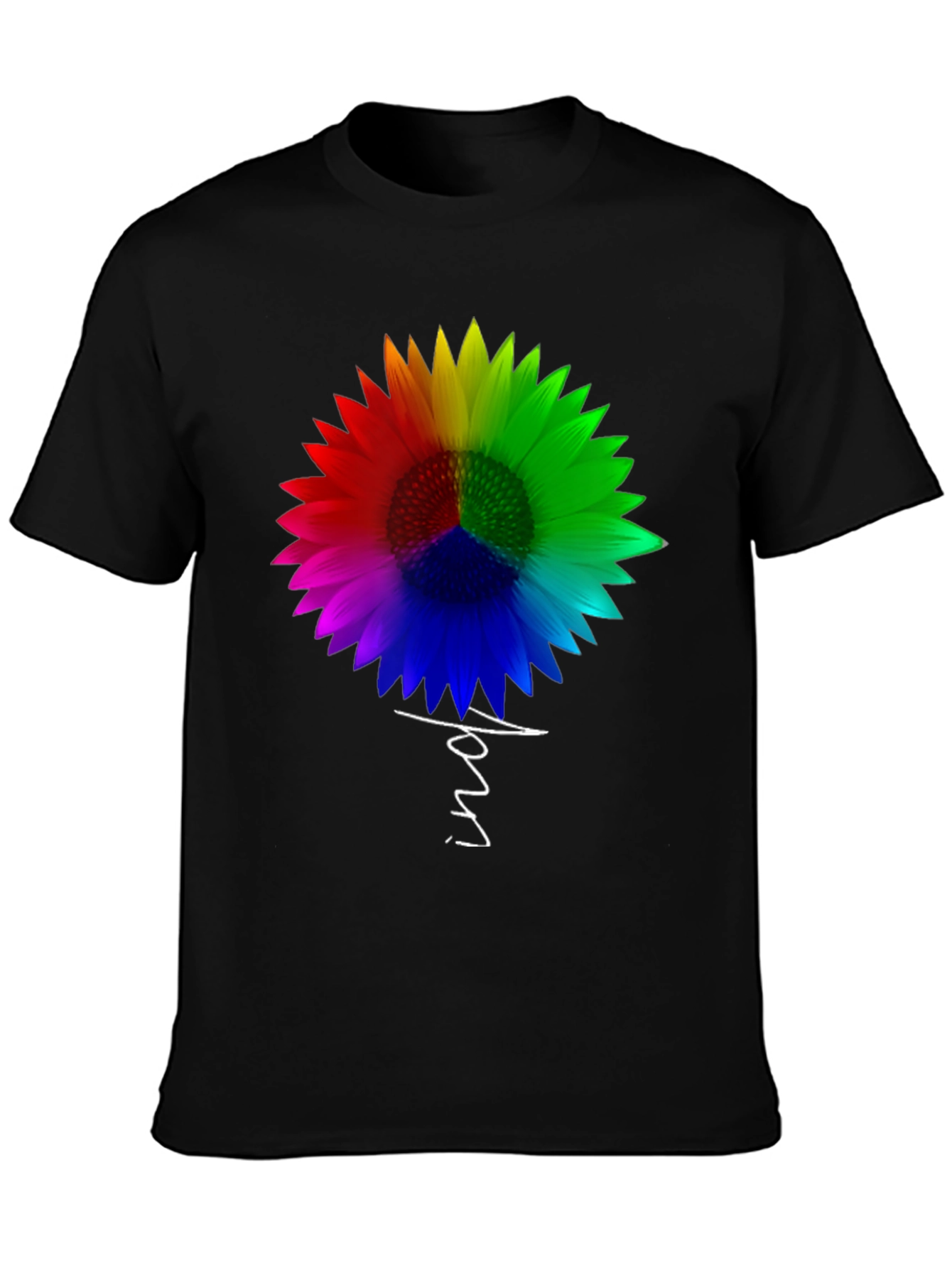 Black Rainbow Sunflower Peace Sign T-Shirt - Unisex view 3