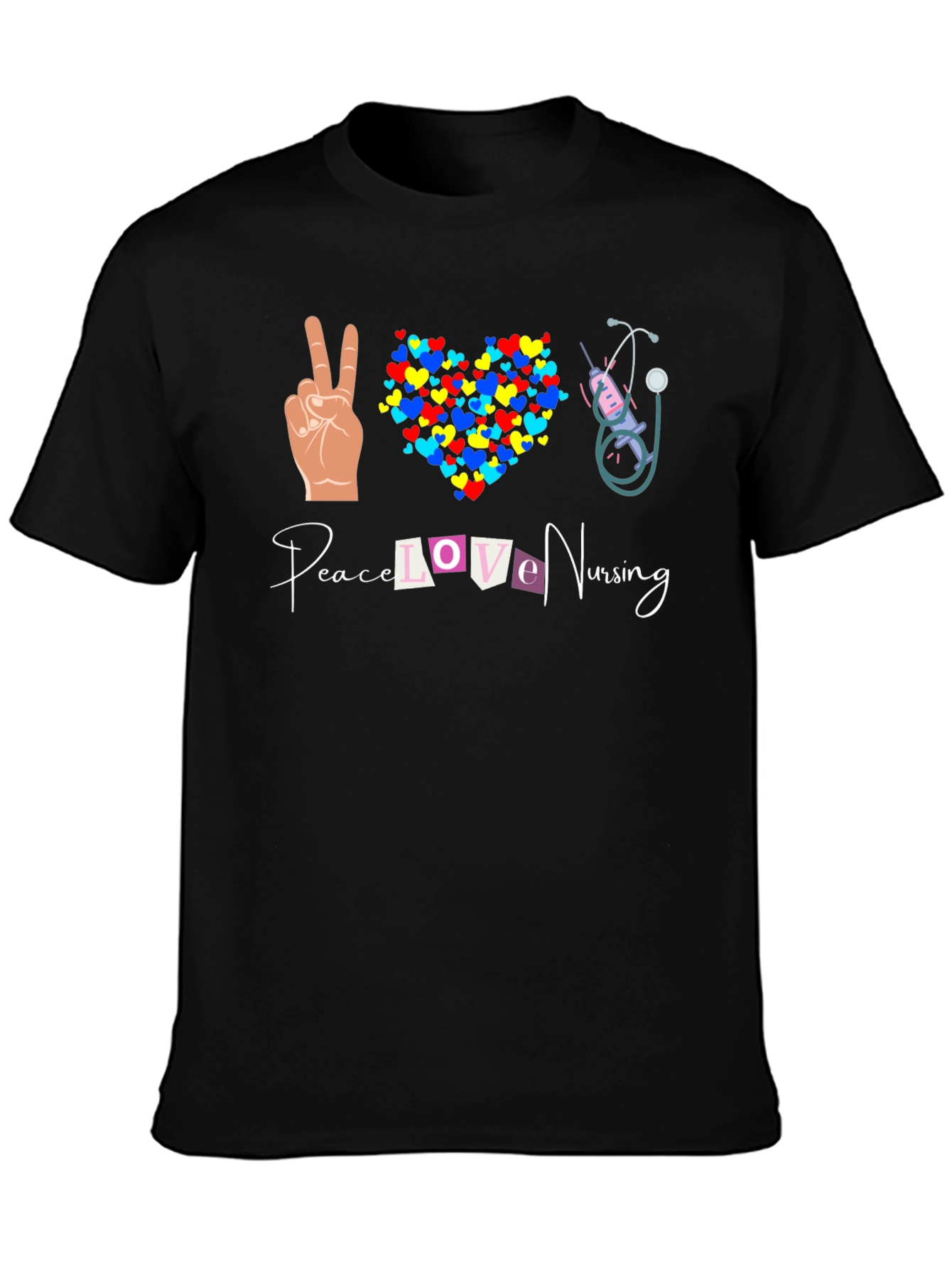 Black Peace Love Nursing Graphic T-Shirt view 3