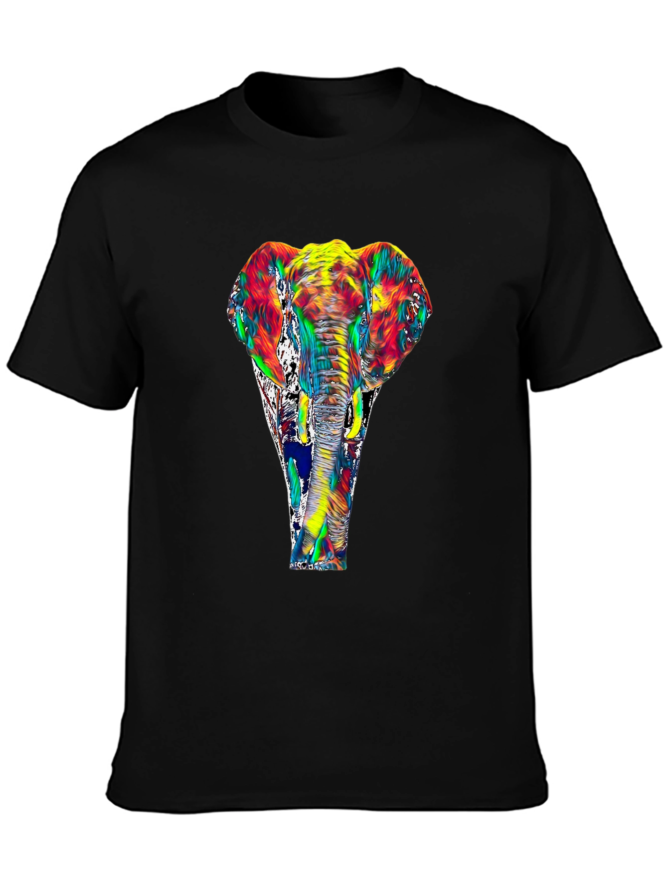 Black Vivid Elephant Graphic T-Shirt - Black view 3