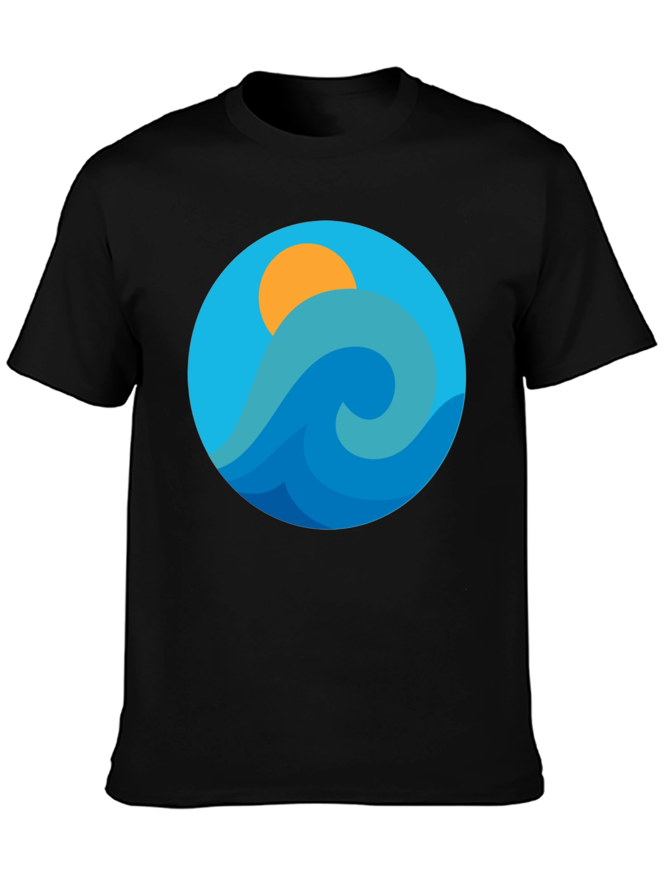 Black Ocean Wave Graphic Tee - Black Cotton Blend T-Shirt view 3