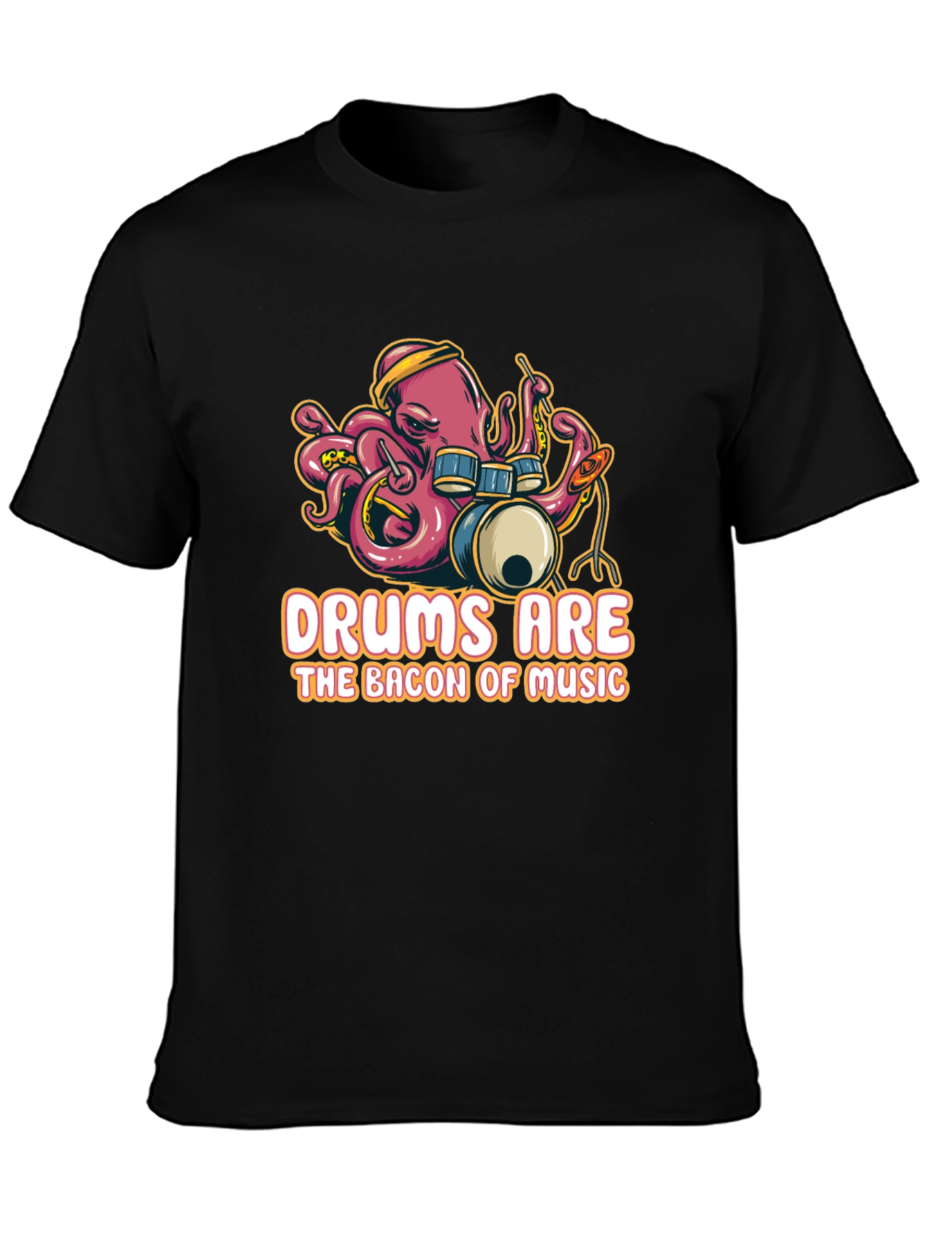 Black Octopus Drummer T-Shirt - Music Lover Tee view 3