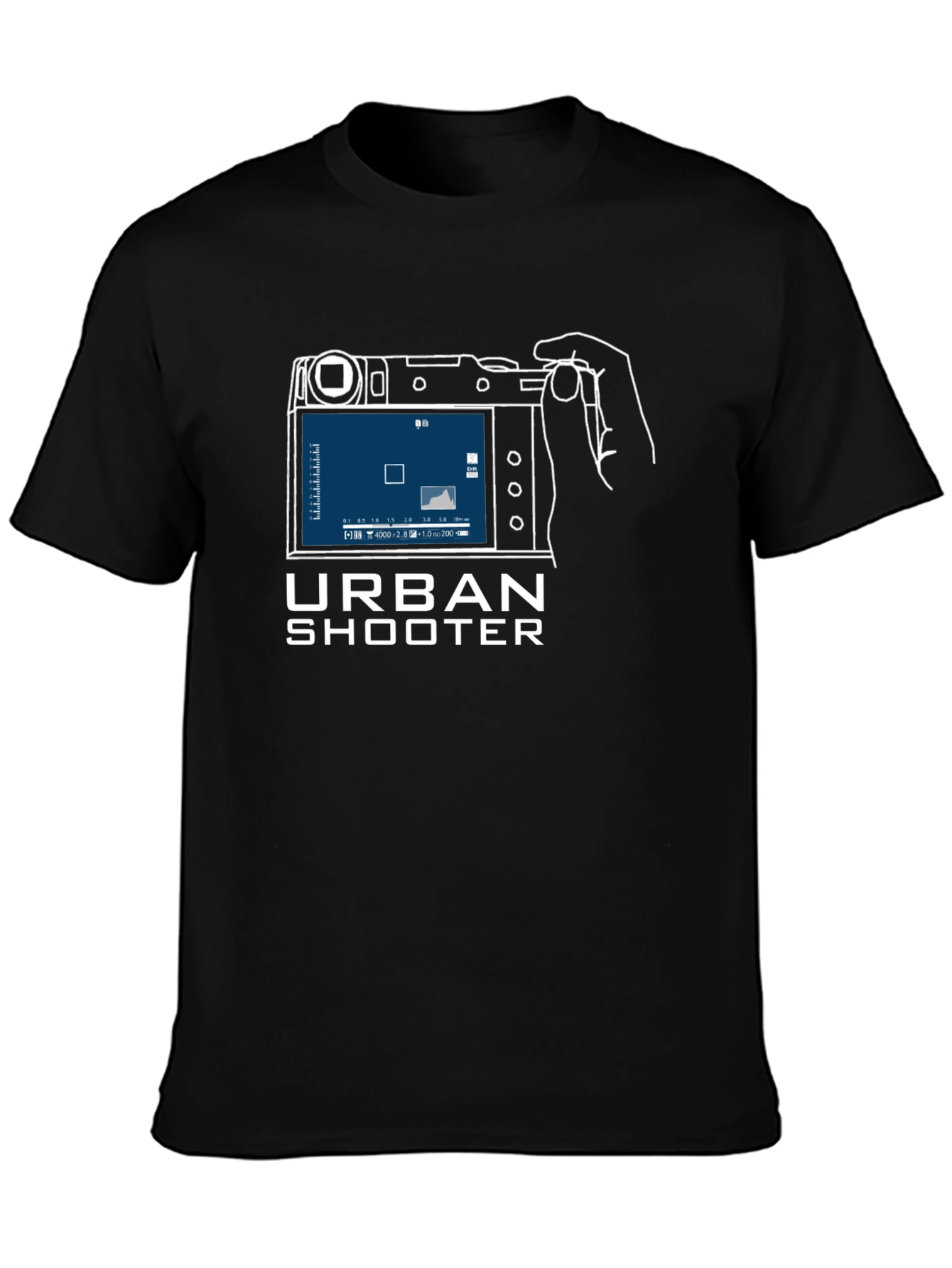 Black Urban Shooter T-Shirt: Camera Graphic Tee view 3