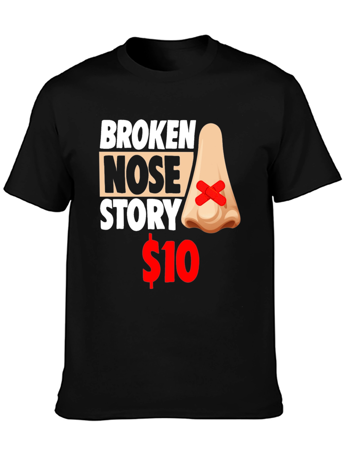 Black Broken Nose Story T-Shirt - Funny Graphic Tee view 3
