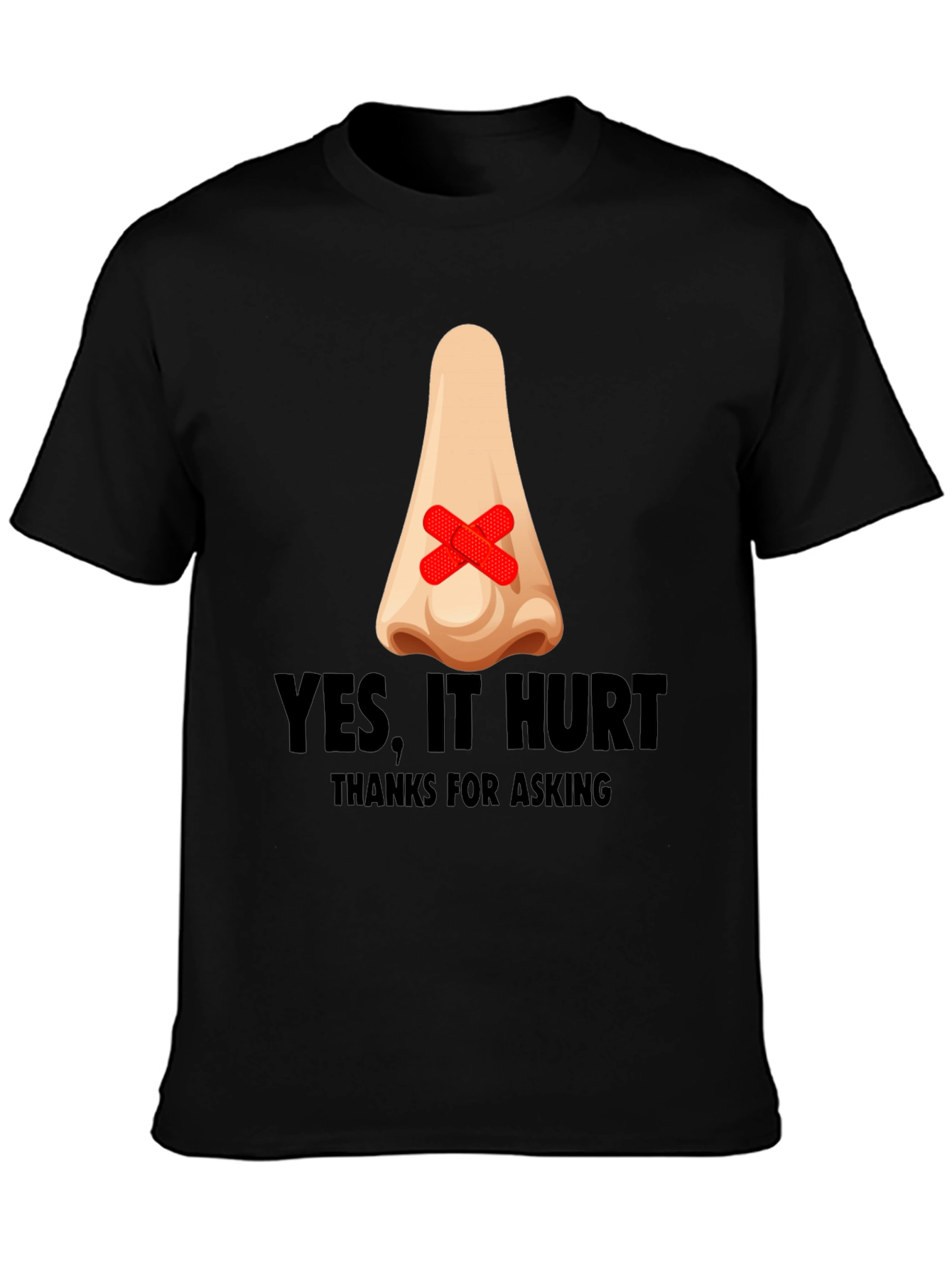 Black Humorous "Yes, It Hurt" Nose Patch T-Shirt view 3