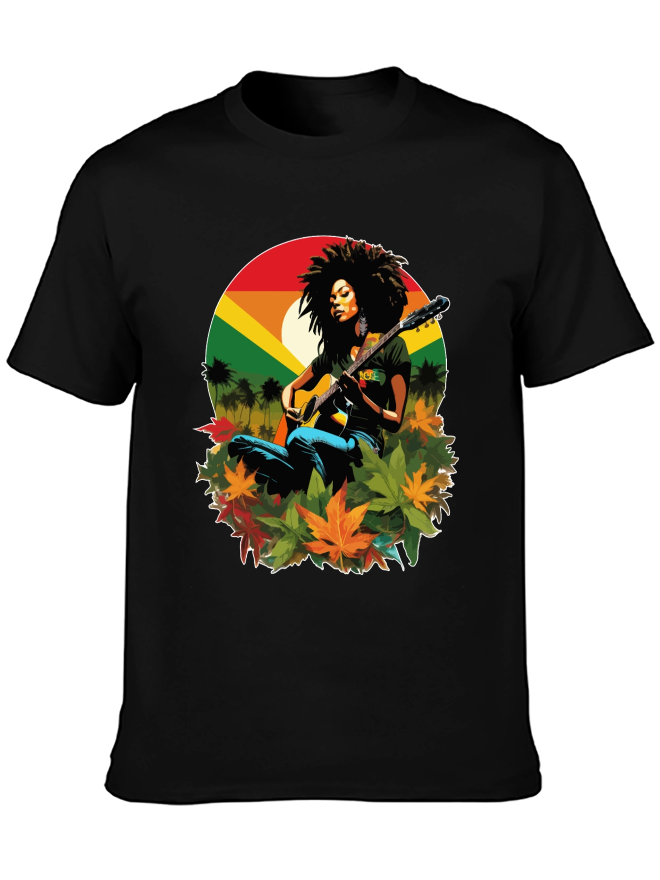 Black Rasta Woman Guitar Graphic Tee view 3