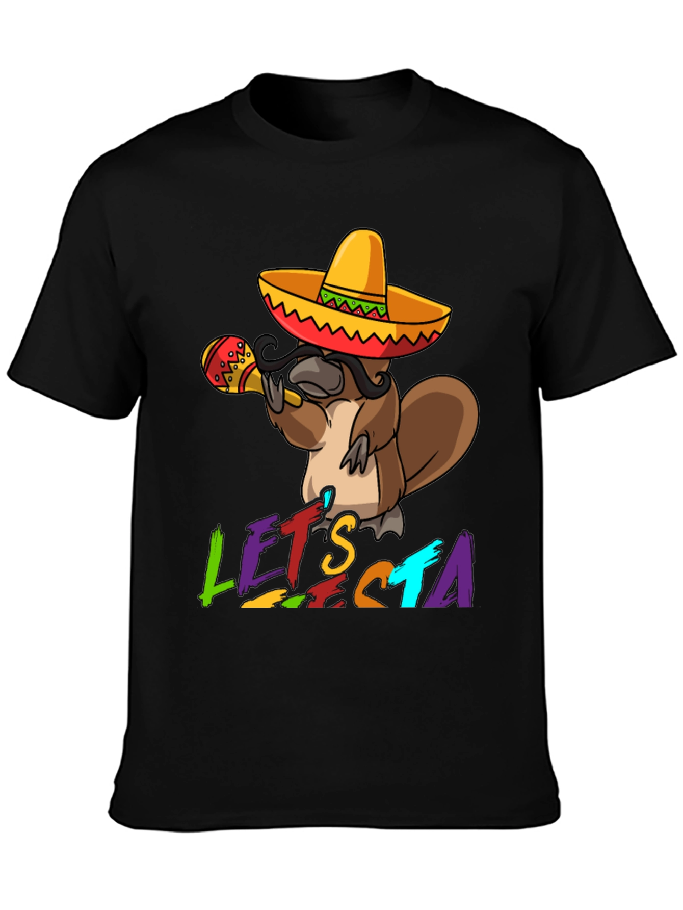 Black Let's Fiesta Platypus T-Shirt view 3