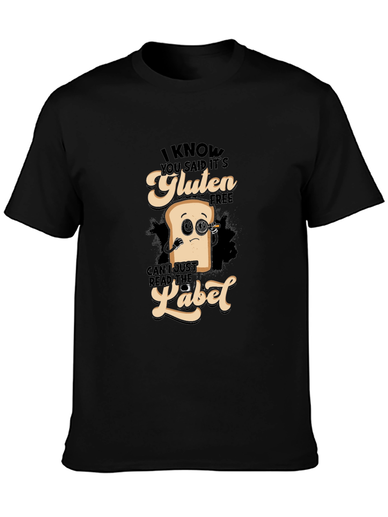 Black Gluten Free T-Shirt - Funny Foodie Tee view 3