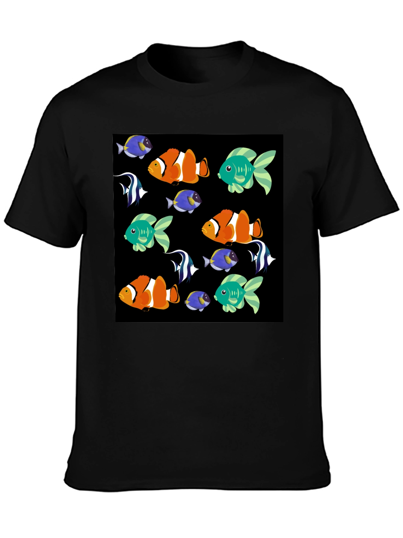 Black Fun Fish Pattern Black T-Shirt view 3