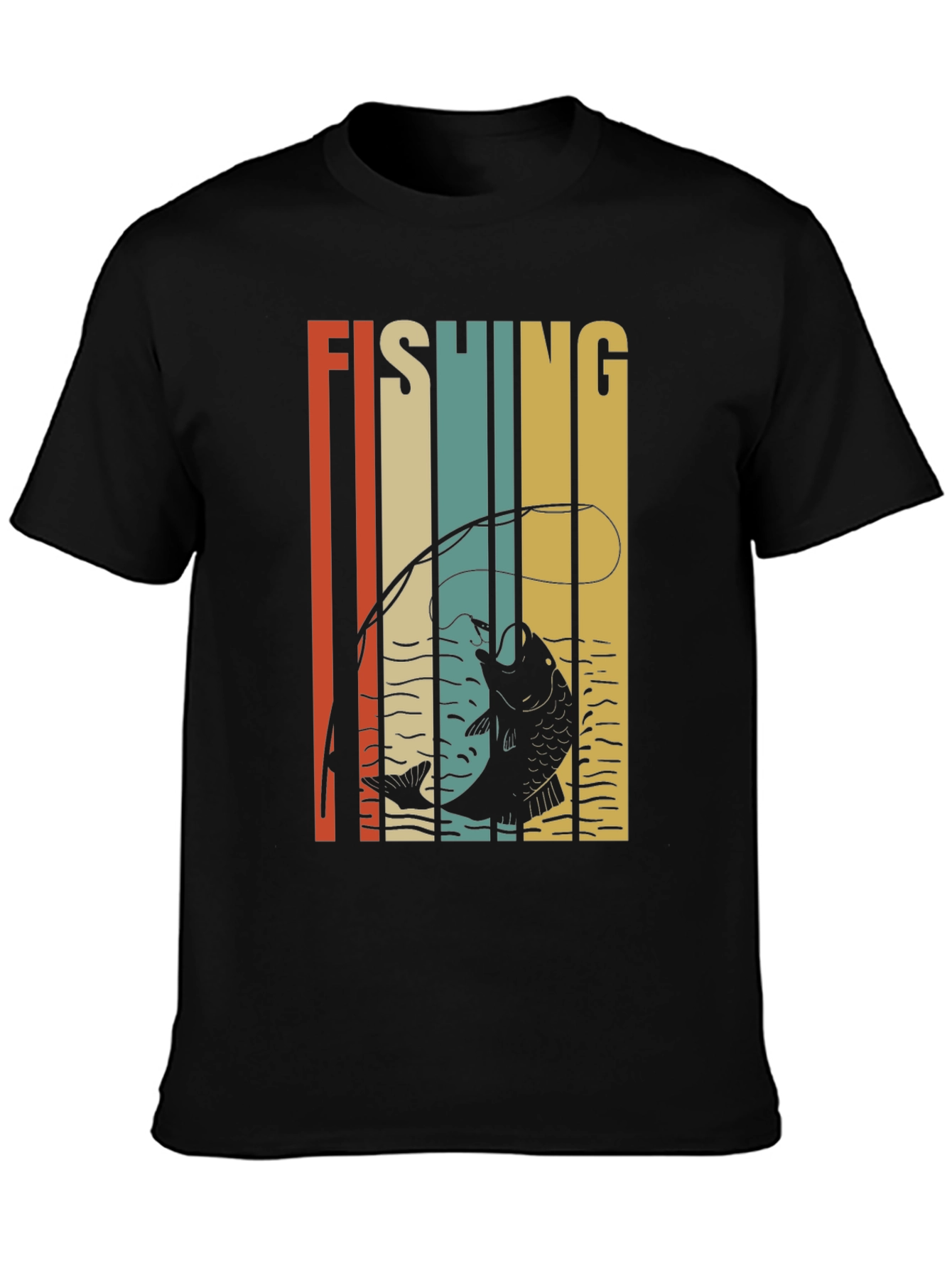Black Retro Fishing Graphic T-Shirt - Black view 3