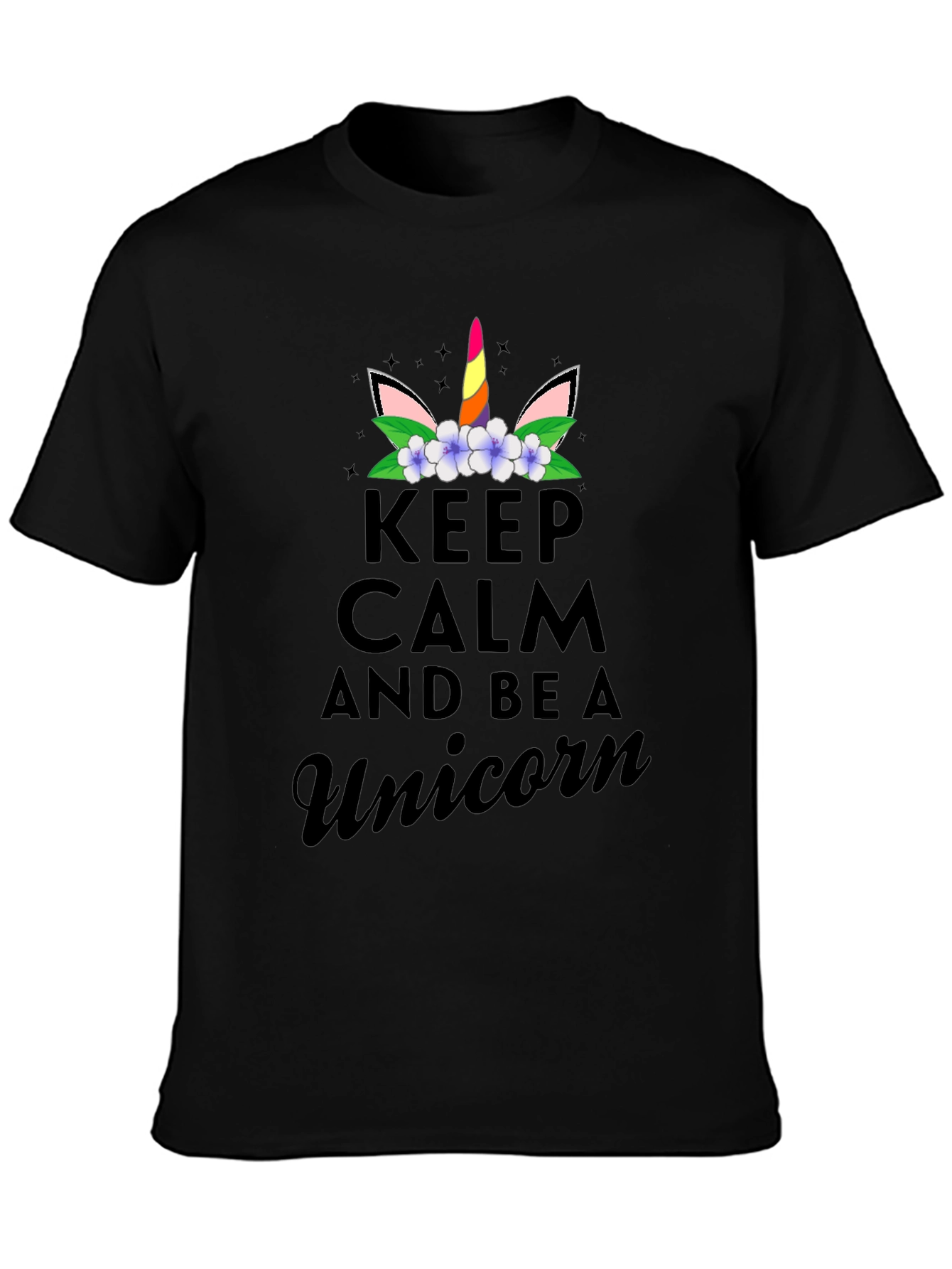 Black Keep Calm and Be A Unicorn T-Shirt - Black view 3