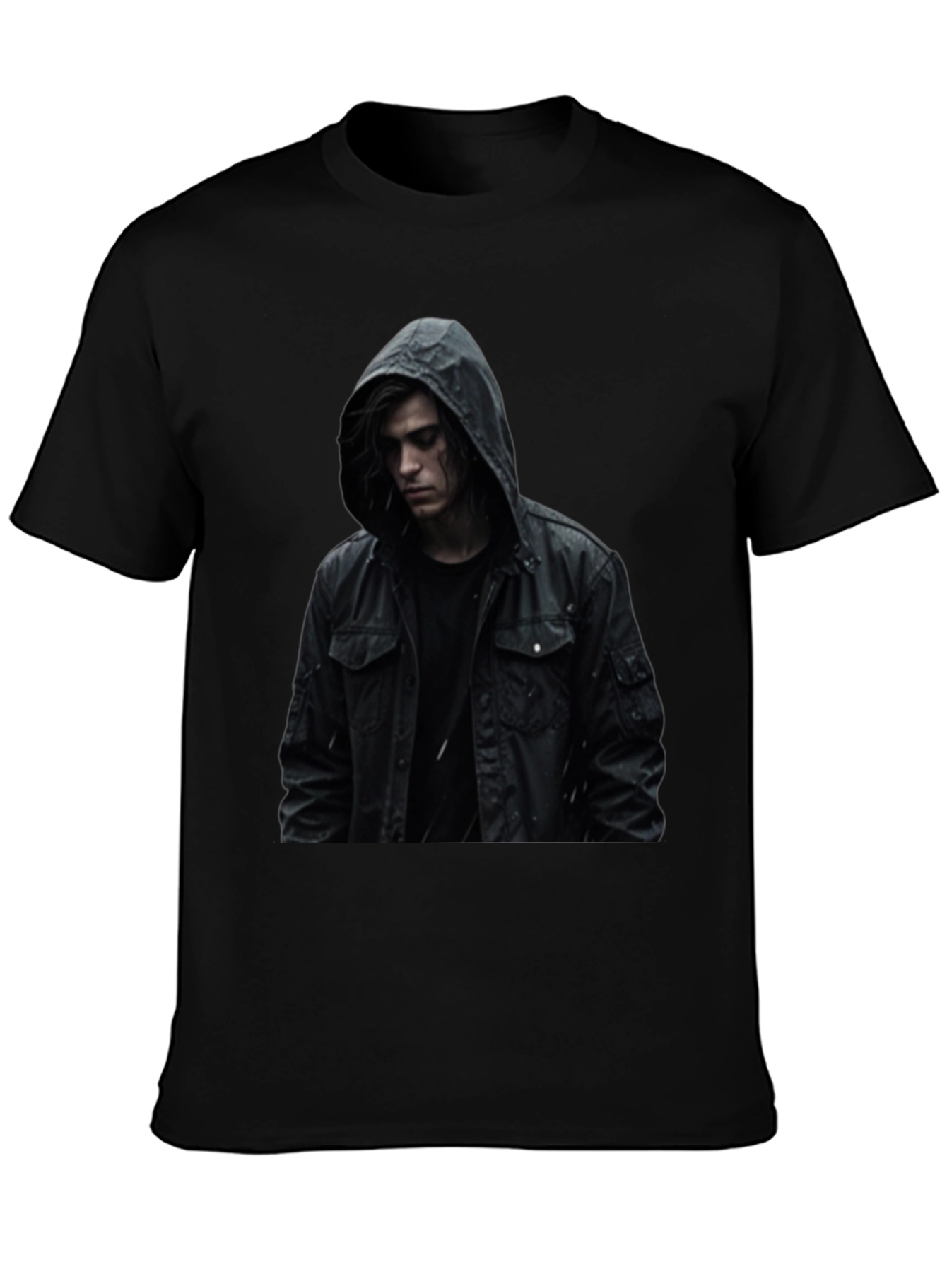 Black Hooded Figure Graphic Black T-Shirt view 3