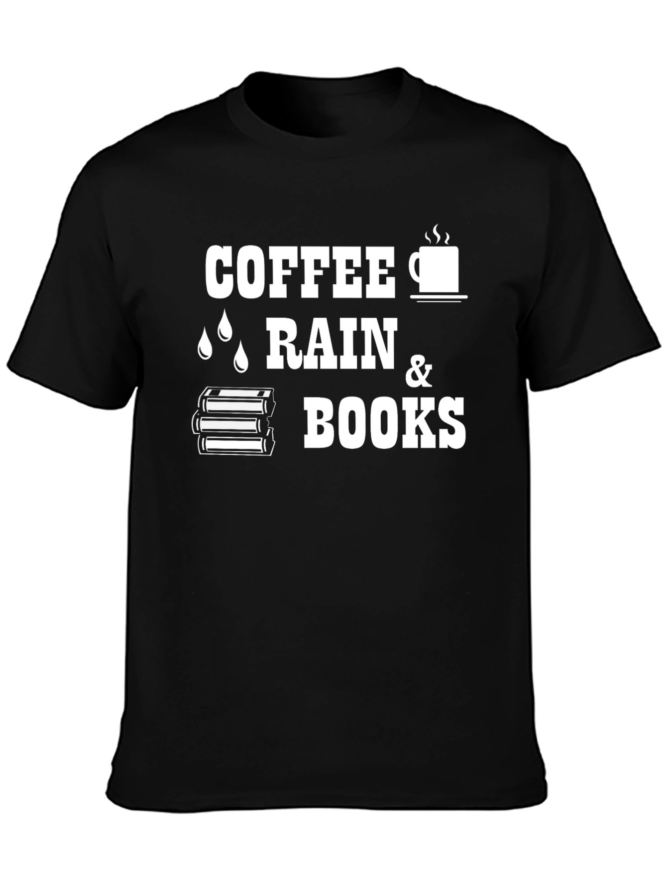Black Coffee, Rain & Books T-Shirt - Reader's Delight view 3