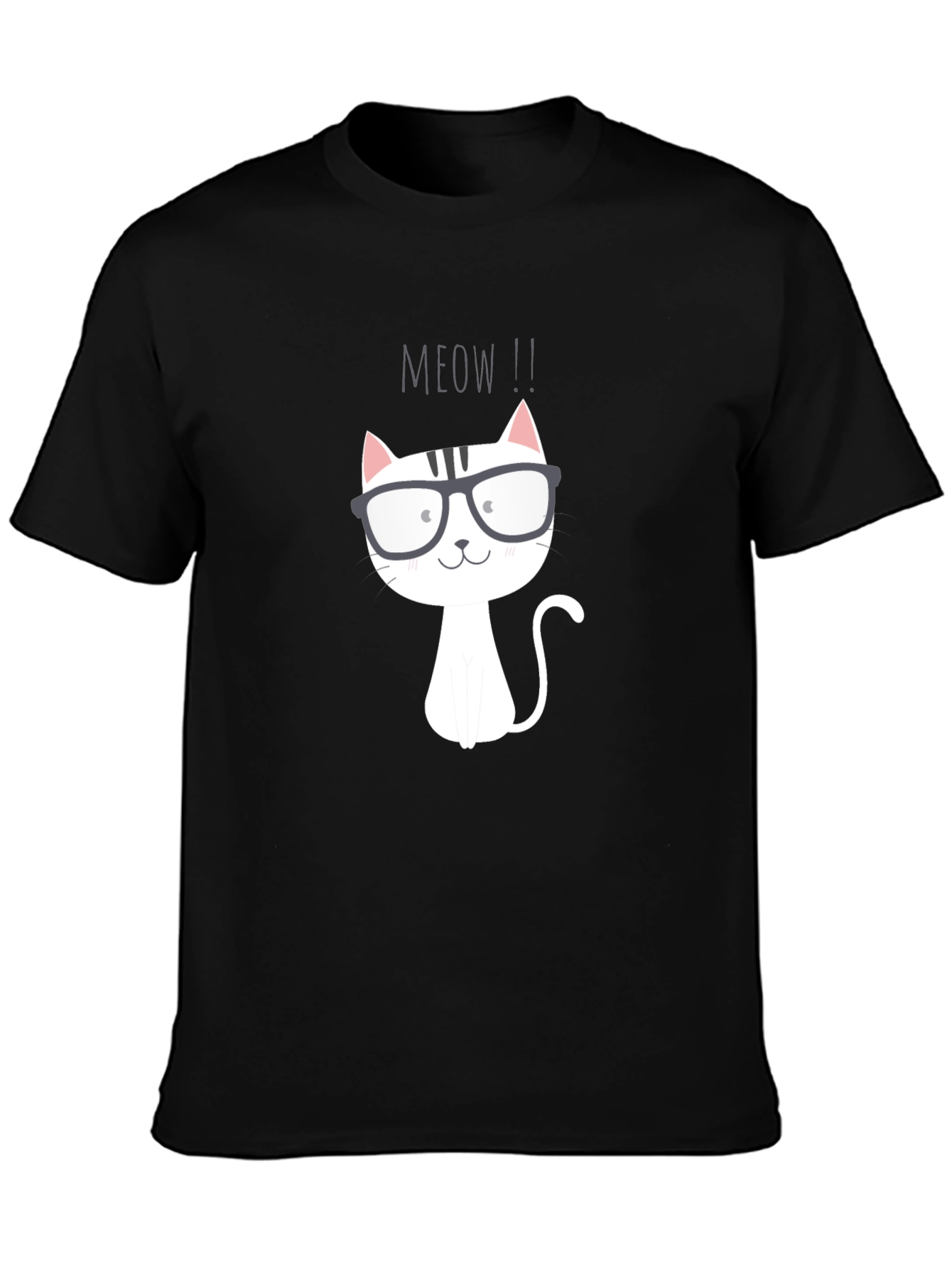 Black Meow Cat T-Shirt - Cute Cartoon Graphic Tee view 3