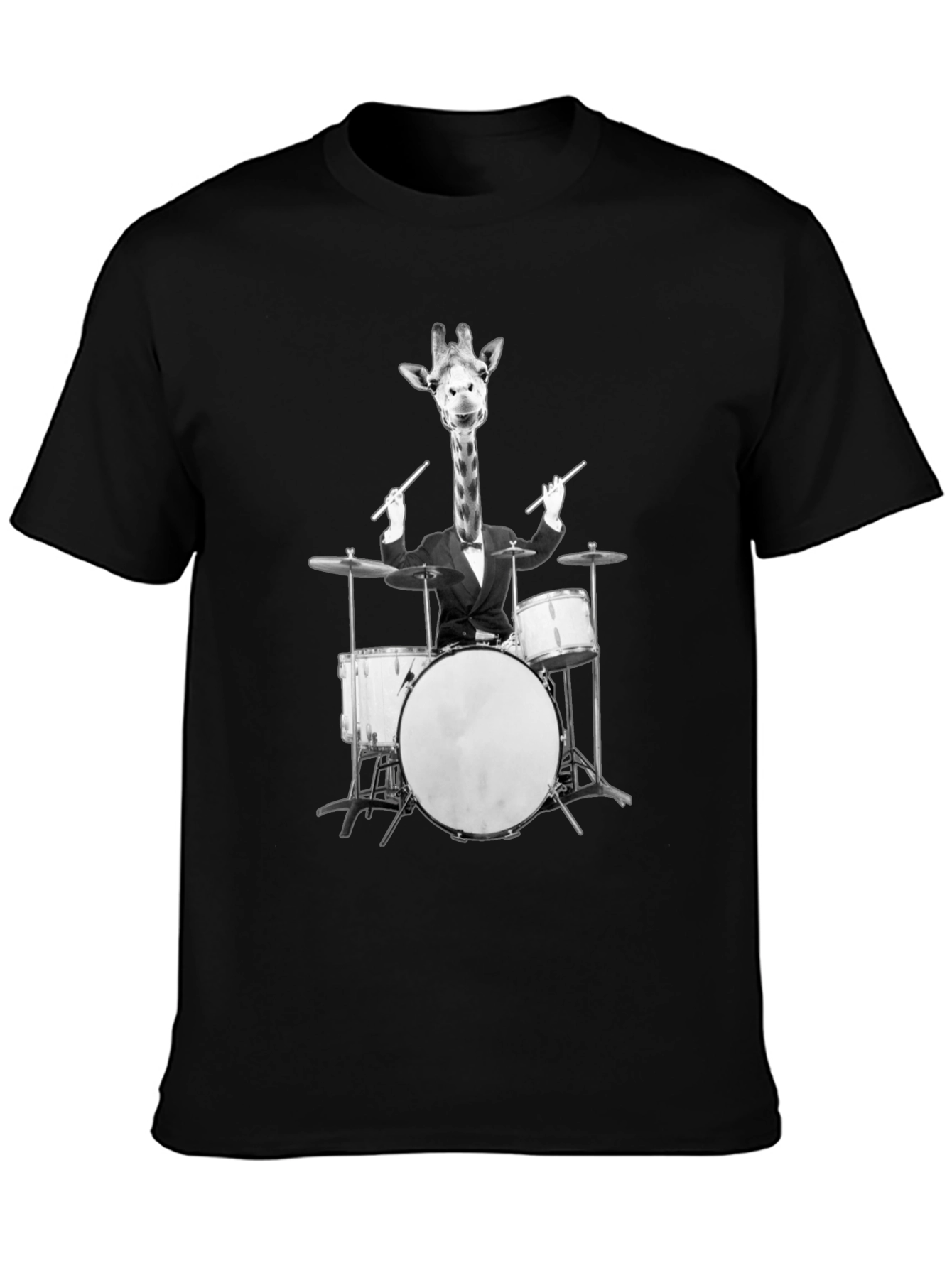Black Giraffe Drummer Graphic Tee - Cool Novelty T-Shirt view 3