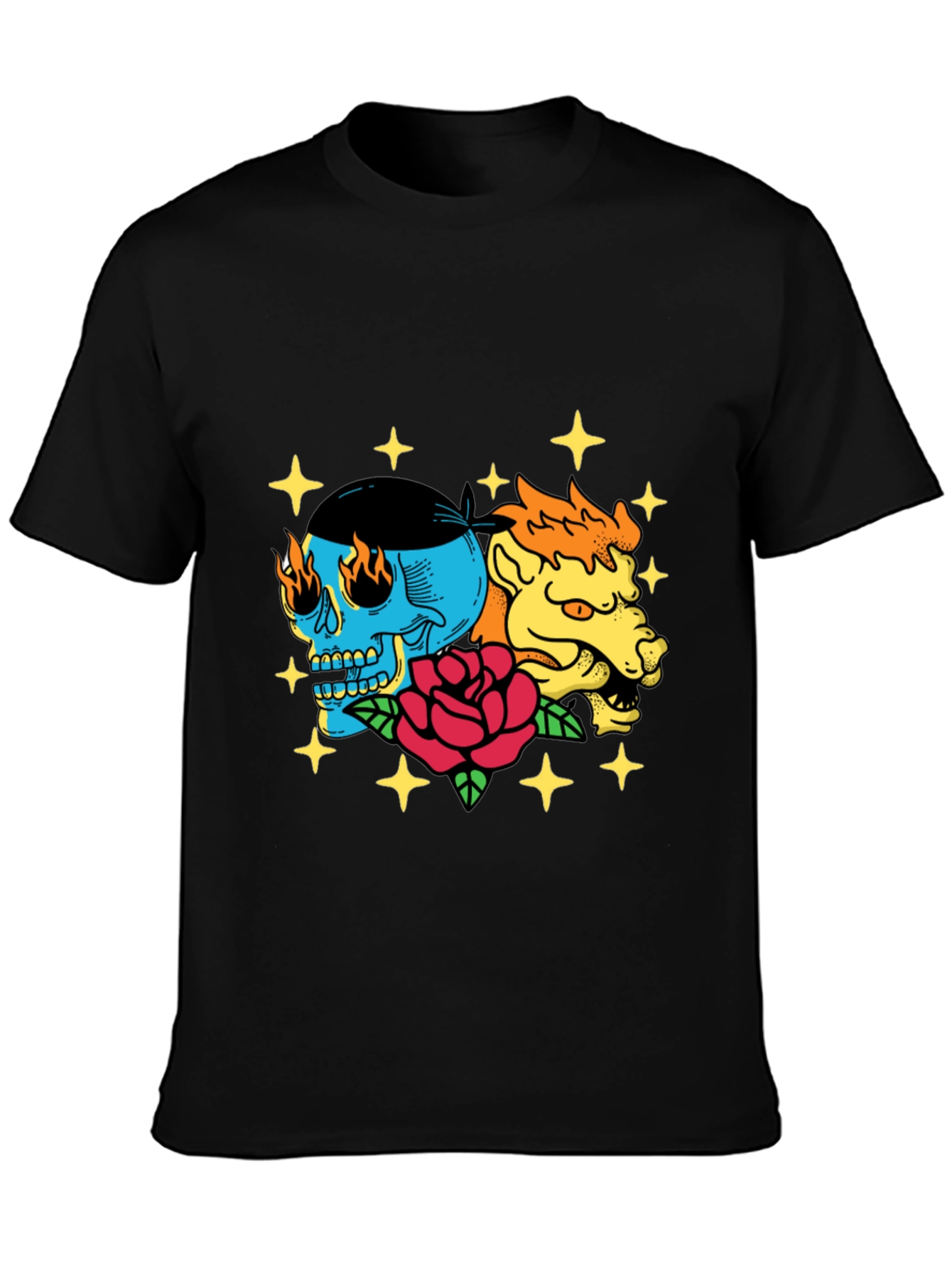 Black Skull & Beast Graphic Tee - Black Cotton T-Shirt view 3