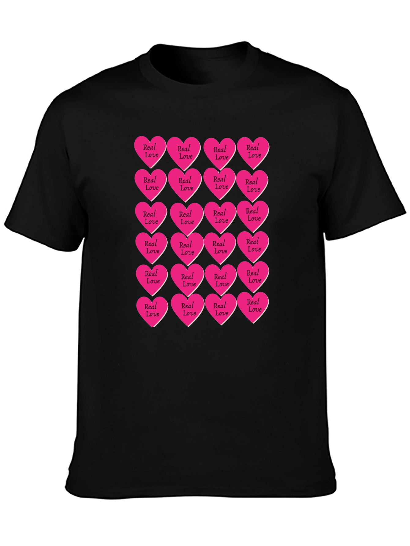 Black Real Love Hearts T-Shirt - Graphic Print Tee view 3