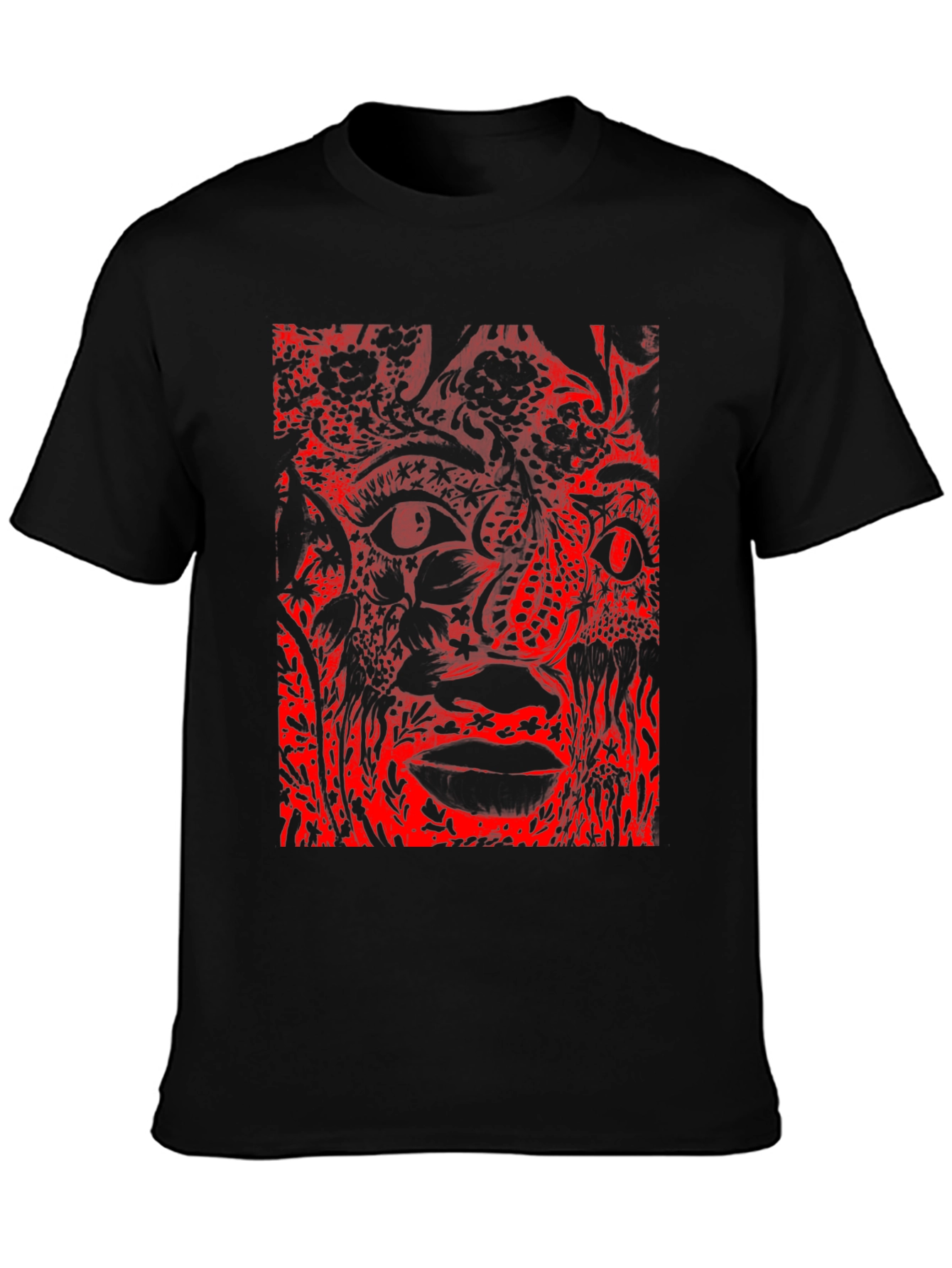 Black Abstract Red Print Black T-Shirt view 3