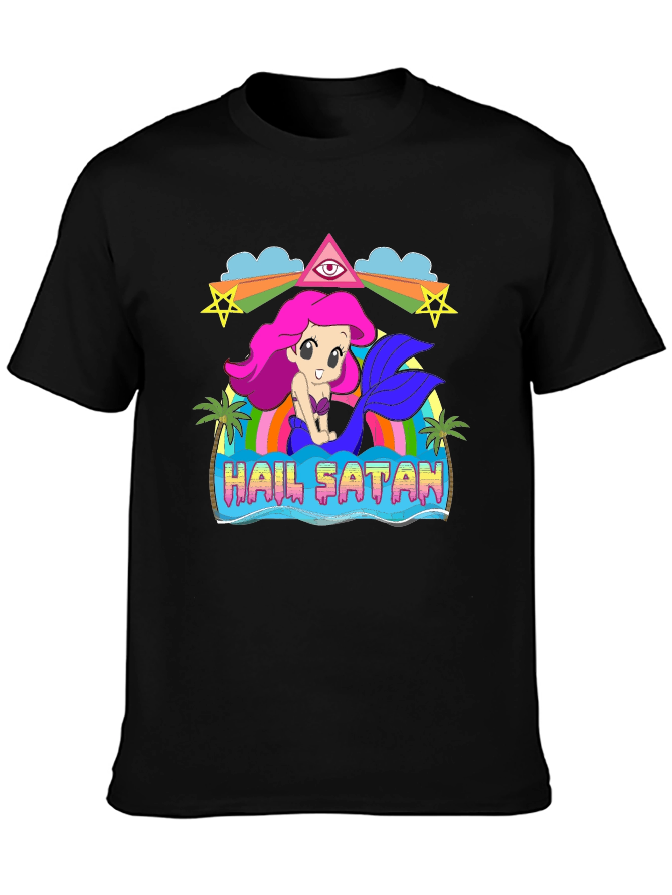 Black Hail Satan Mermaid Graphic T-Shirt view 3