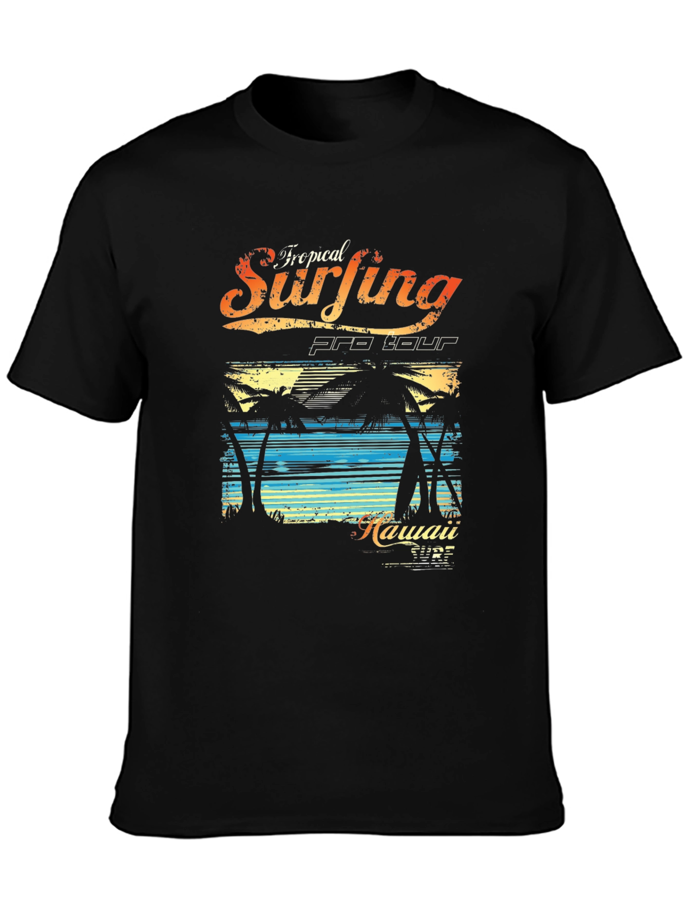 Black Tropical Surfing Pro Tour Hawaii T-Shirt view 3