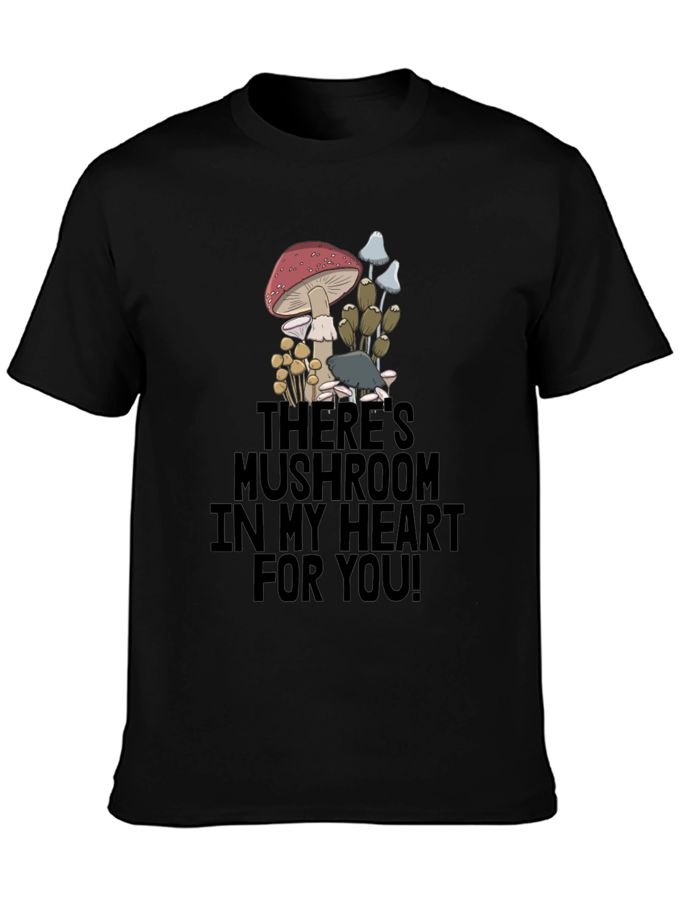 Black Mushroom Heart Graphic T-Shirt - Funny Novelty Tee view 3