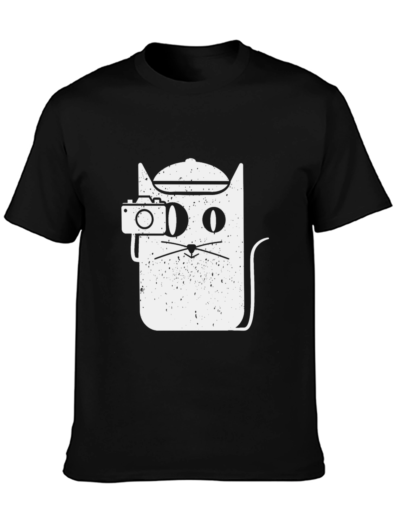 Black Cool Cat Photographer Graphic Tee - Unisex Black T-Shirt view 3