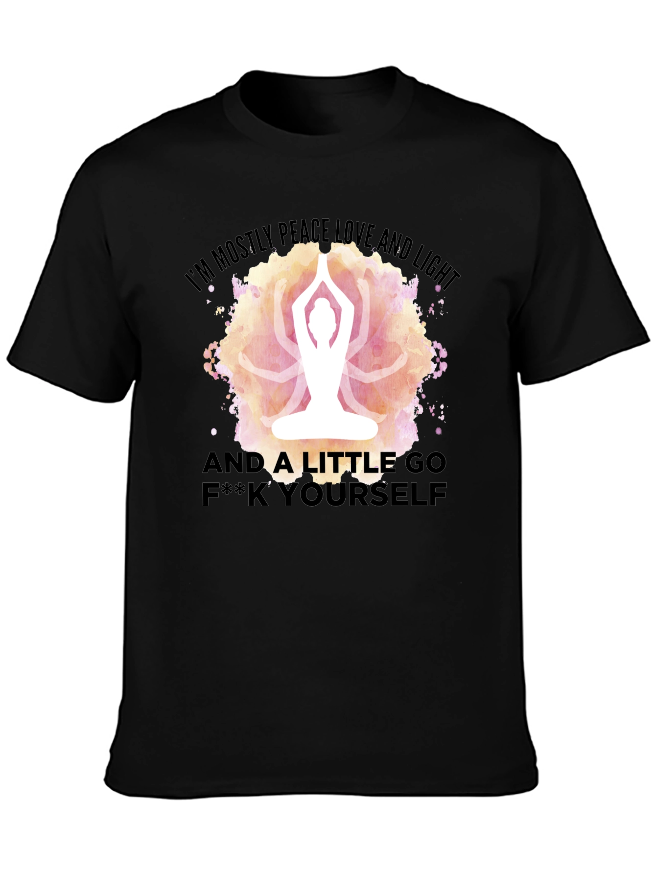 Black Peace Love Light Yoga Funny Graphic T-Shirt view 3