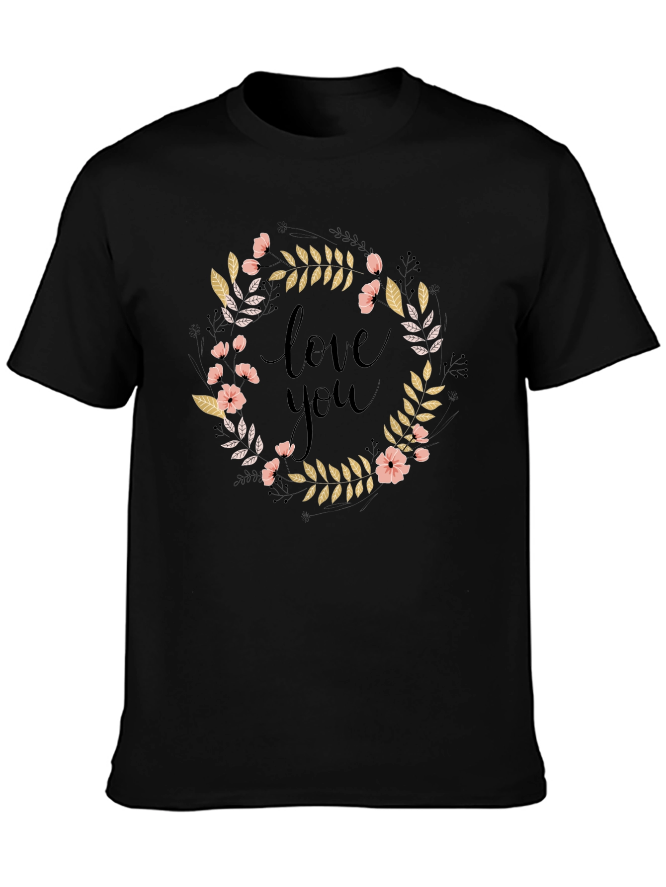 Black Love You Floral Wreath Graphic Tee view 3
