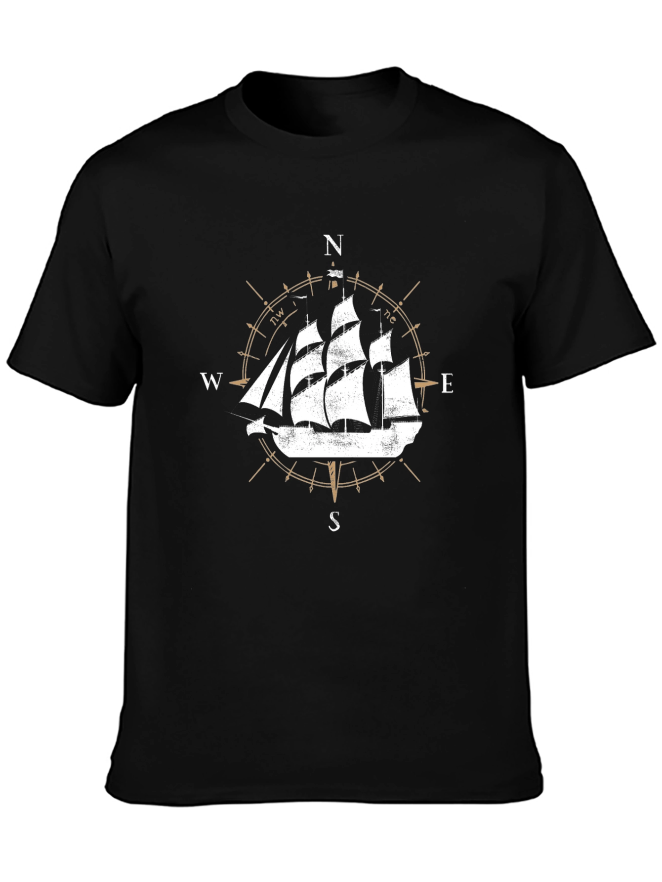Black Nautical Compass Ship Graphic Tee view 3