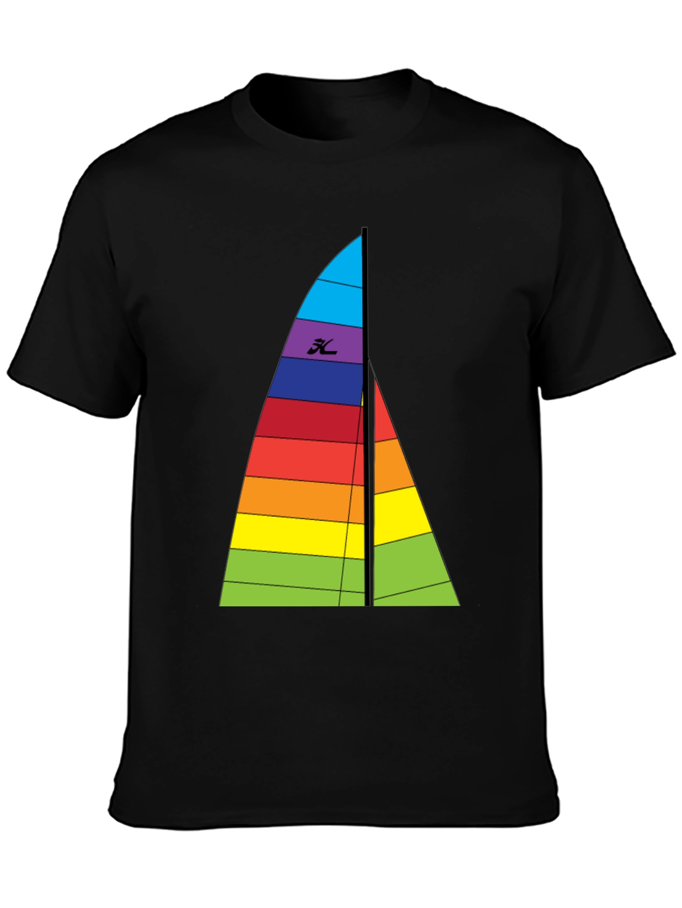 Black Rainbow Sailboat Graphic Tee - Black Cotton T-Shirt view 3