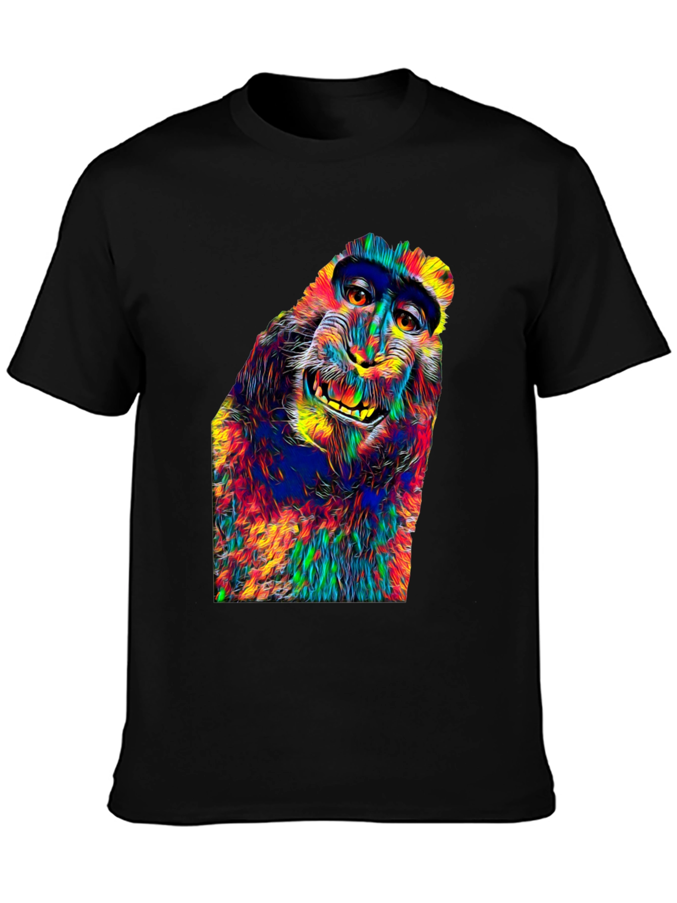 Black Vibrant Monkey Graphic T-Shirt - Unique Colorful Design view 3