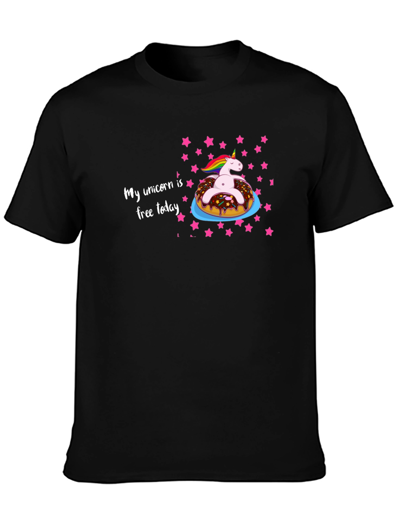 Black Unicorn Donut T-Shirt - My Unicorn is Free Today view 3