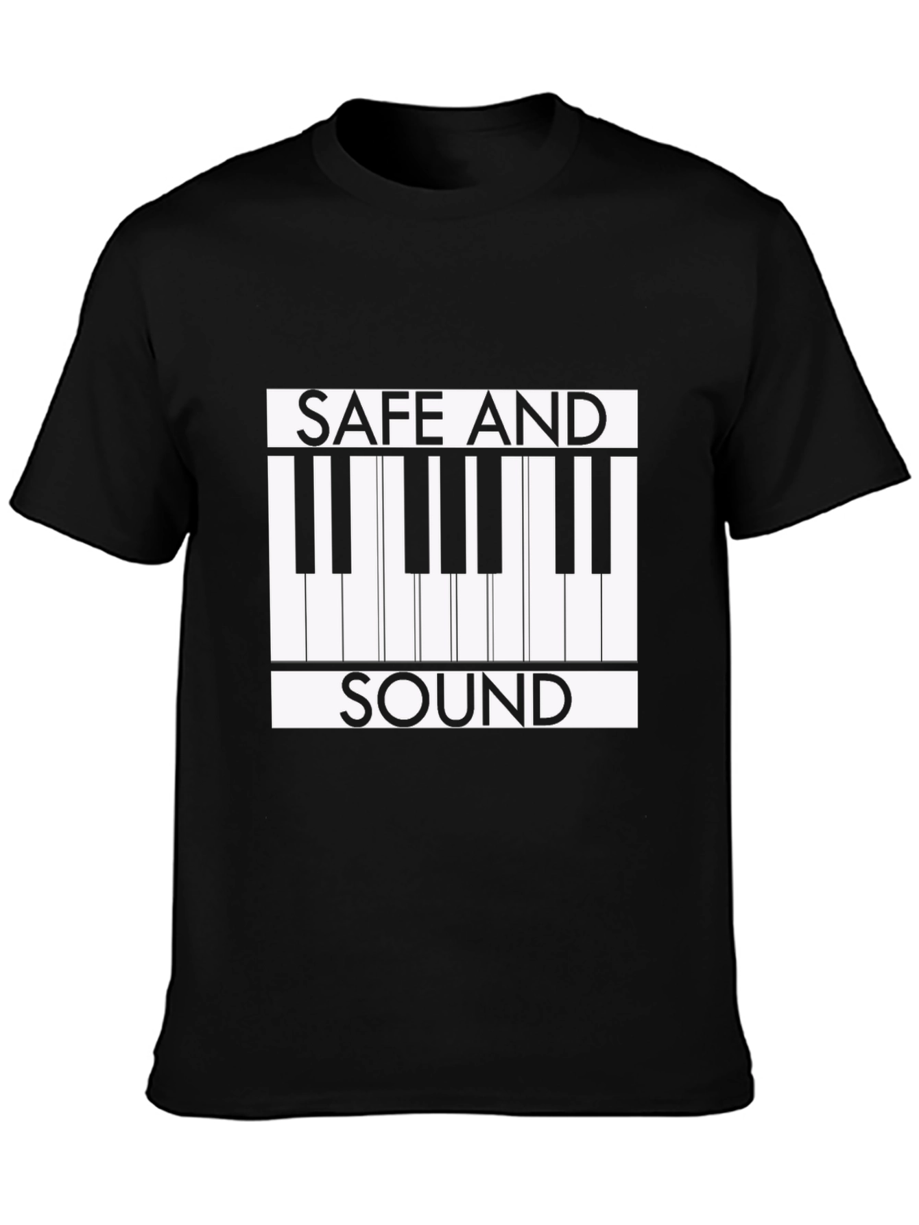 Black Safe and Sound Piano Keys Graphic Tee view 3