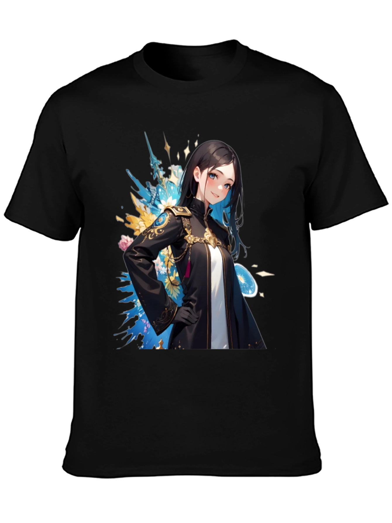 Black Anime Girl Graphic Black T-Shirt view 3