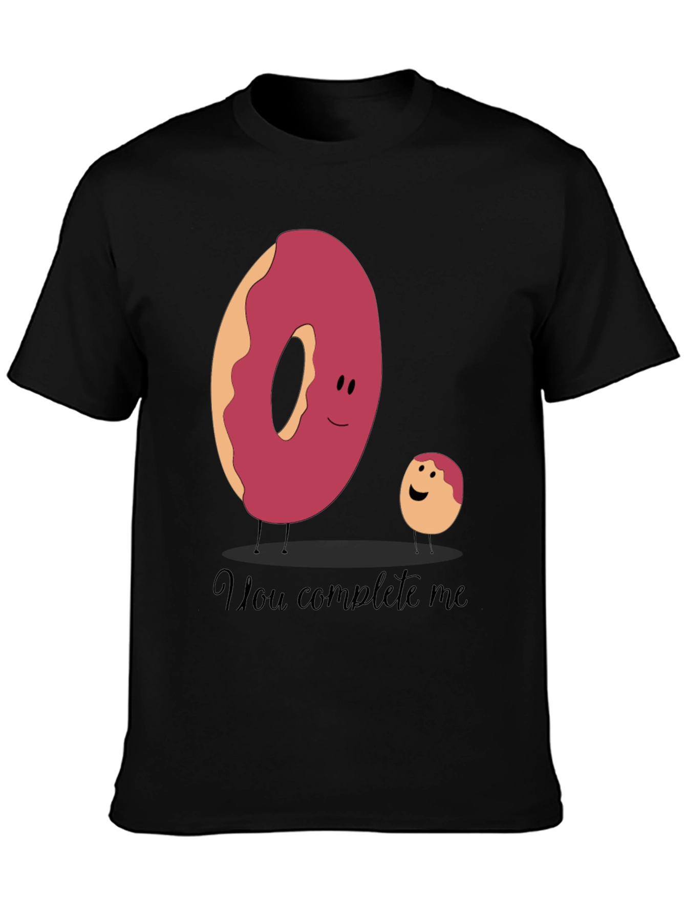 Black You Complete Me Donut Tee - Funny Foodie T-Shirt view 3