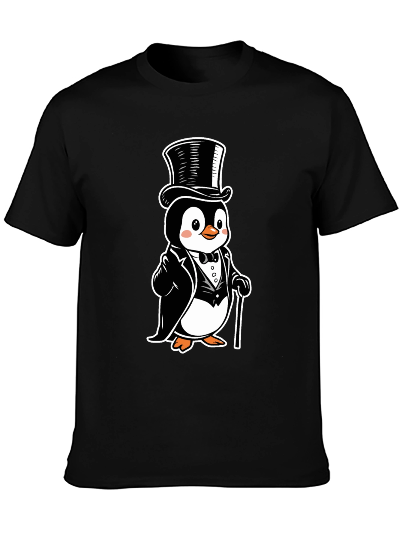 Black Penguin Tuxedo T-Shirt - Cartoon Style view 3
