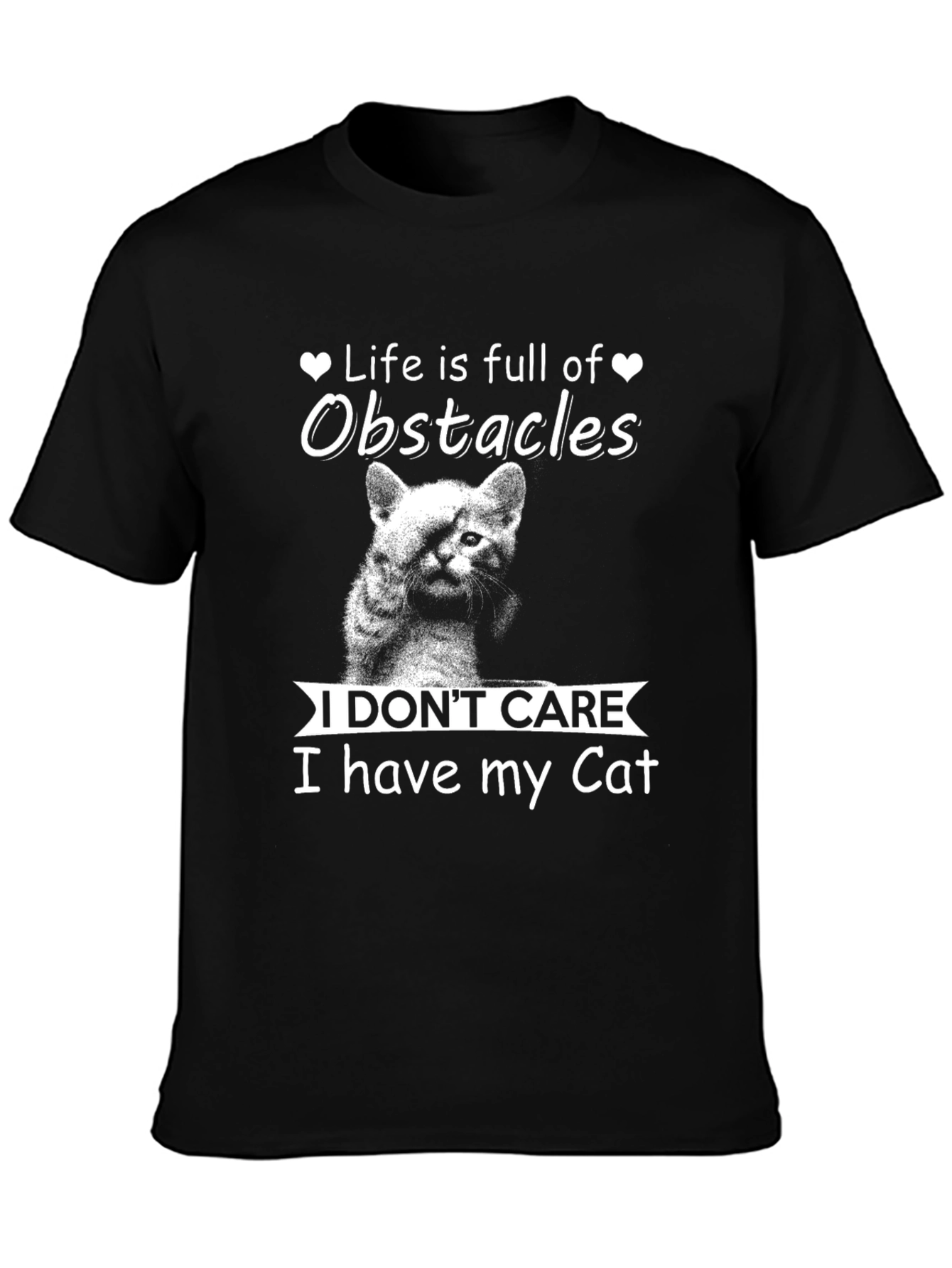 Black Cat Lover Tee: Life Obstacles, I Have My Cat T-Shirt view 3