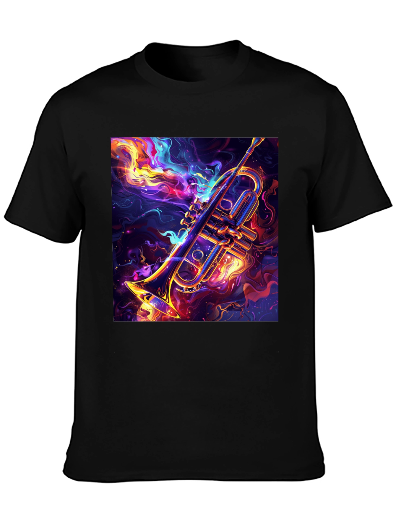 Black Trumpet Graphic Black T-Shirt: Artistic Music Lover Tee view 3