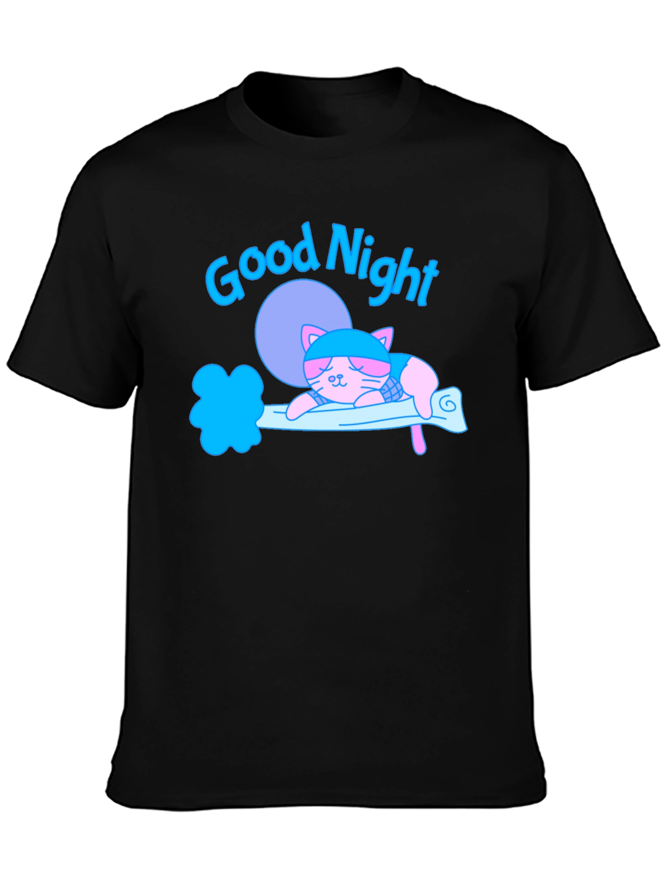 Black Good Night Cat T-Shirt view 3