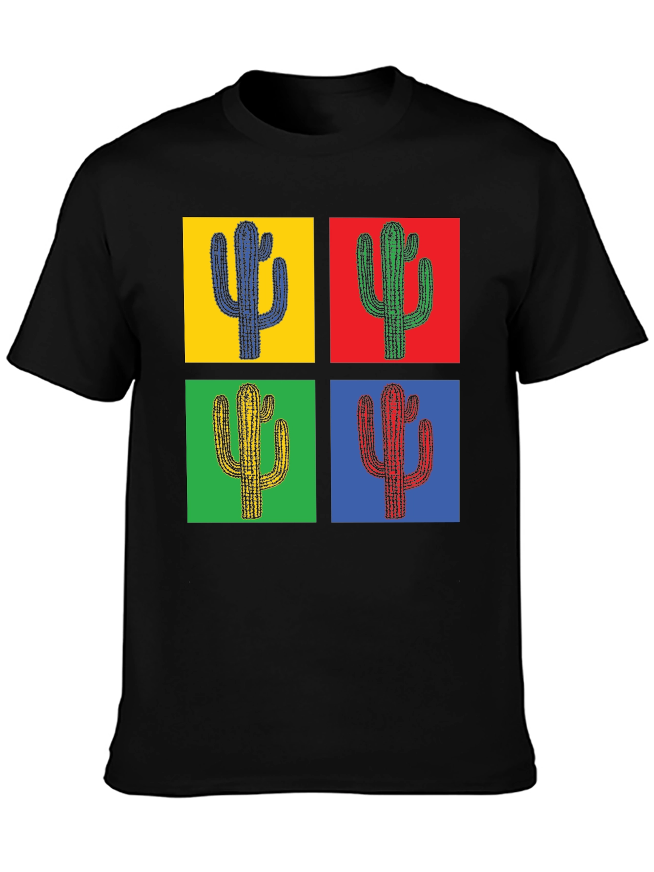 Black Pop Art Cactus Tee - Stylish Graphic T-Shirt view 3
