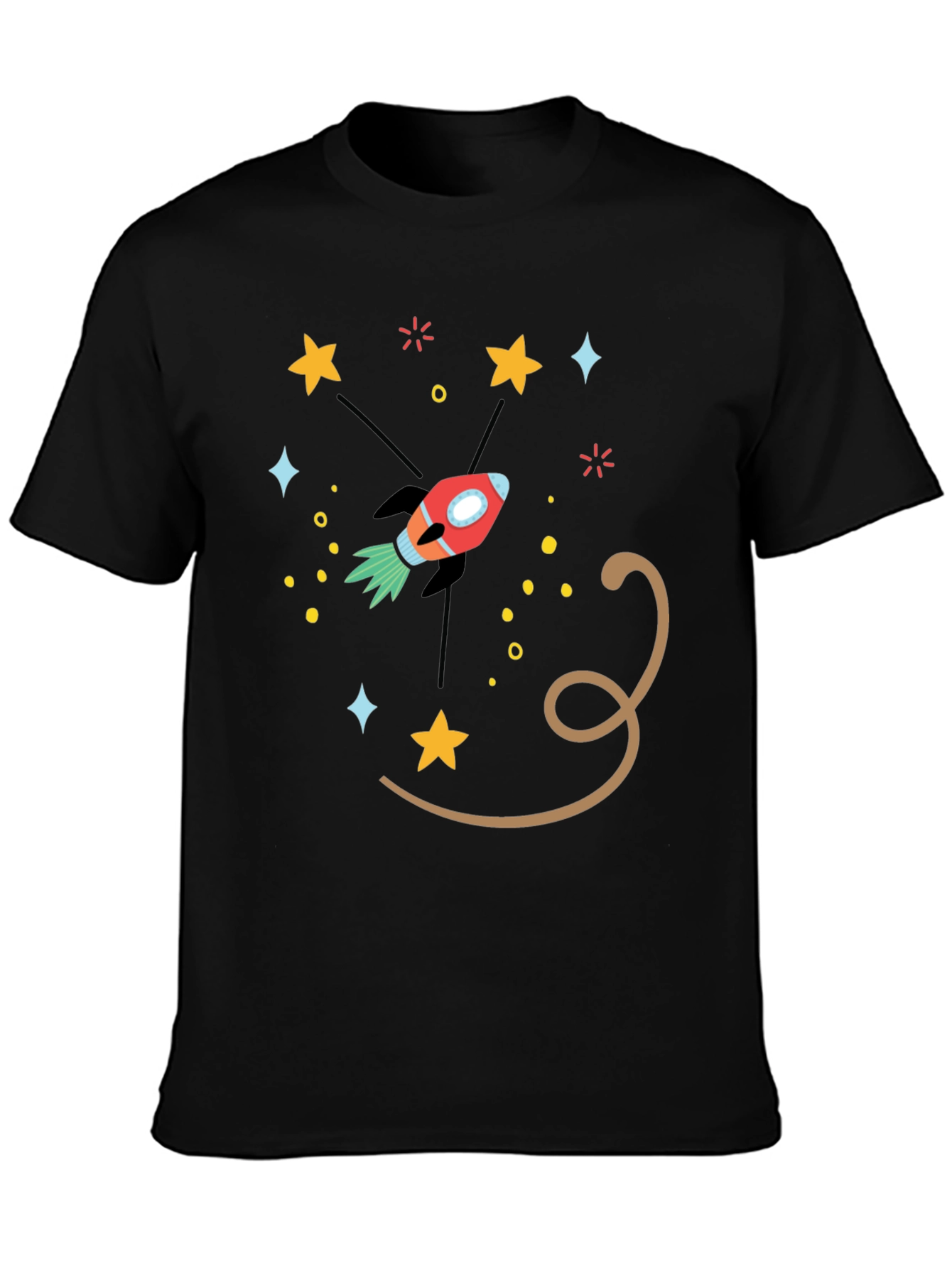 Black Space Rocket Graphic Tee - Black Cotton Blend T-Shirt view 3
