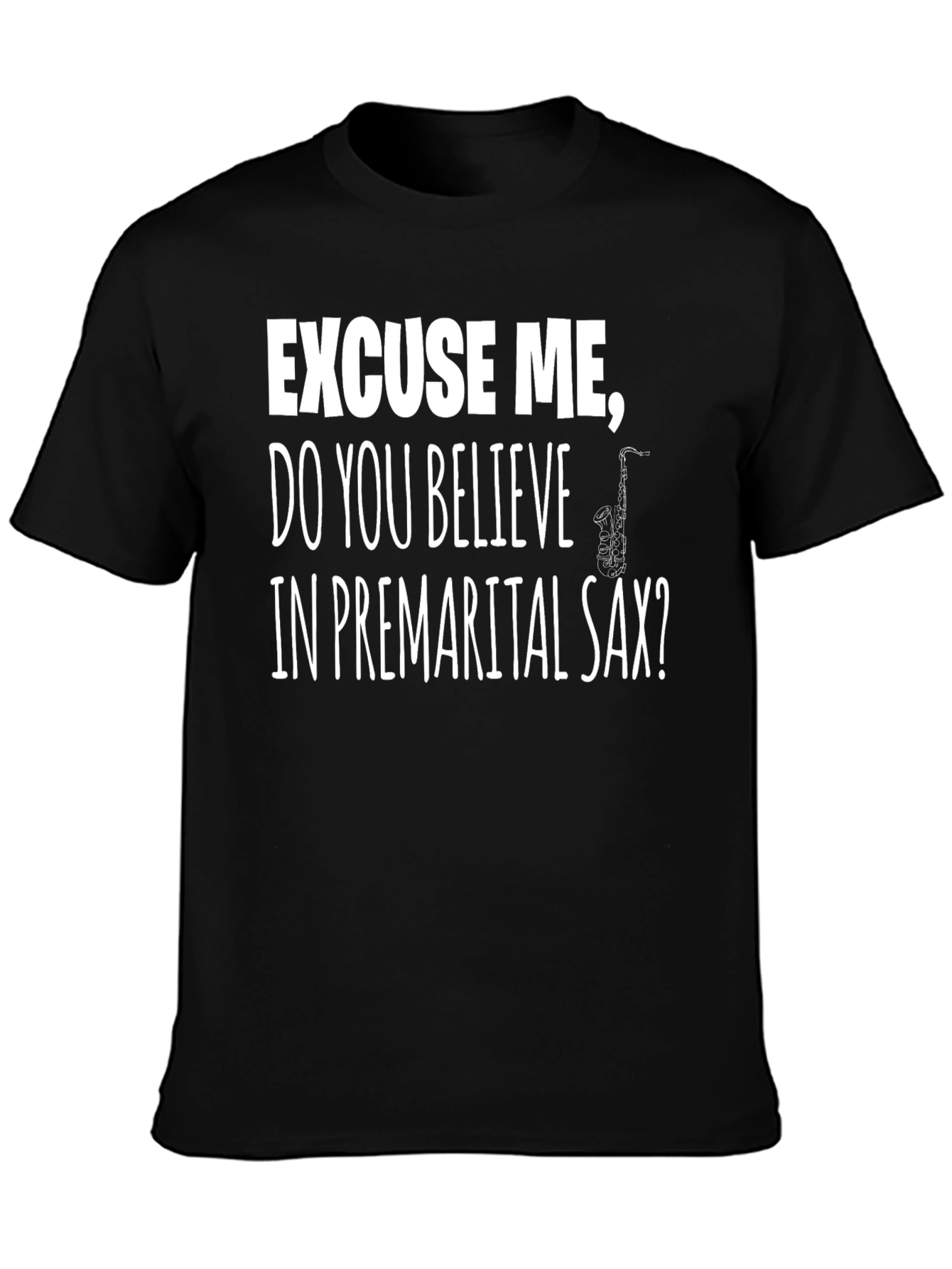 Black Funny Saxophone T-Shirt - Premarital Sax? view 3