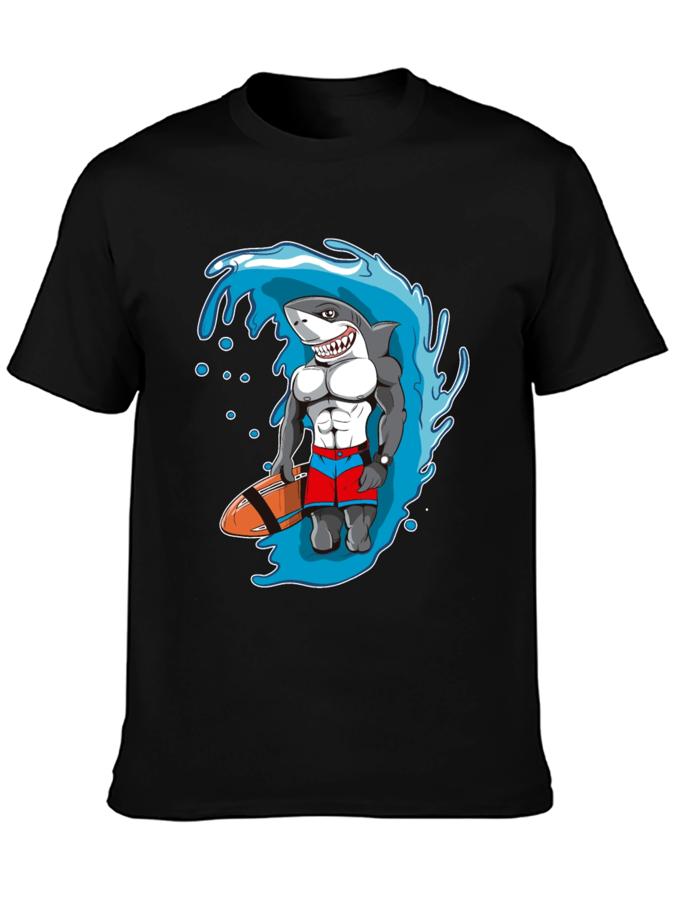 Black Shark Lifeguard Black T-Shirt, Funny Cartoon Design view 3