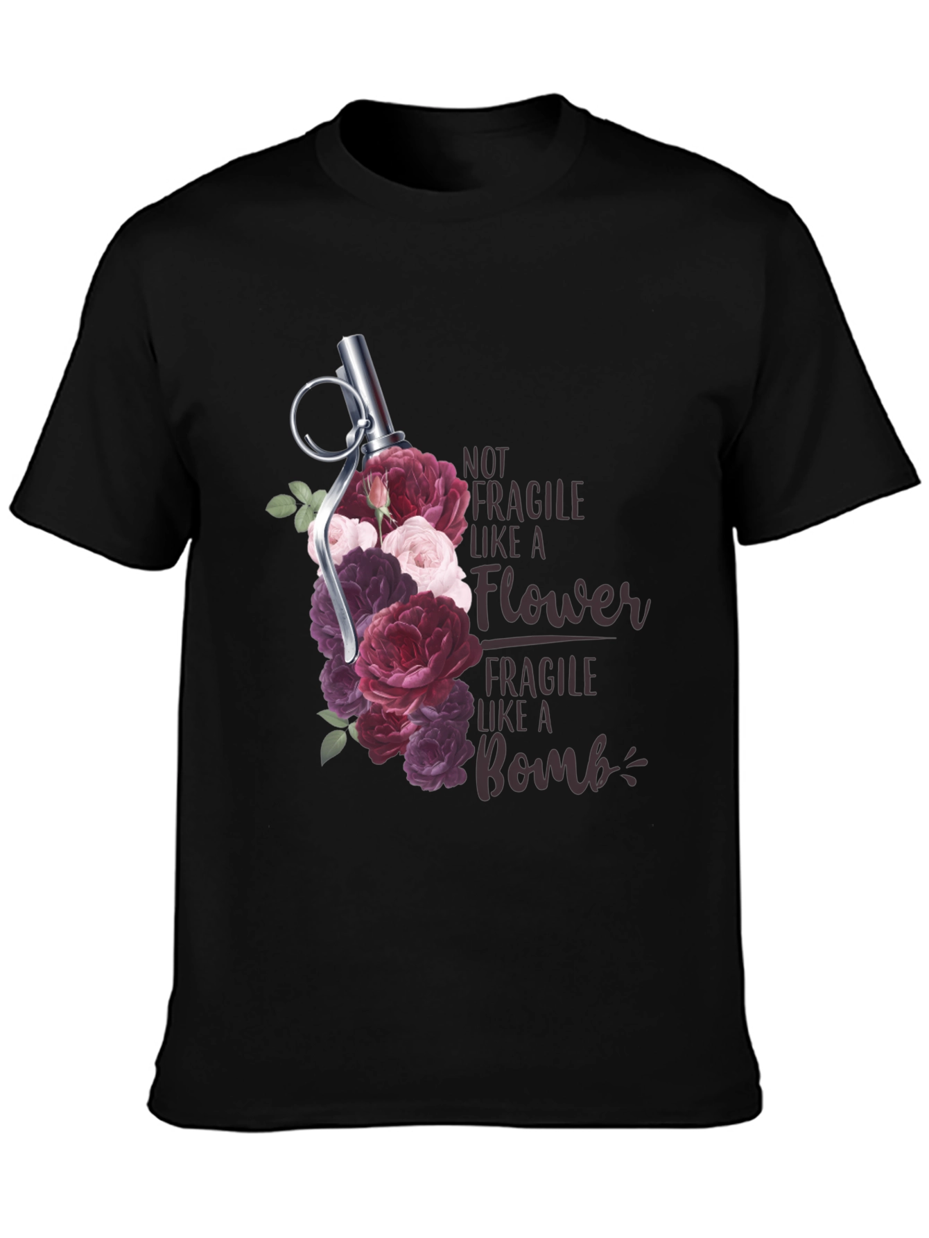 Black Floral Grenade T-Shirt - Not Fragile Bomb Tee view 3