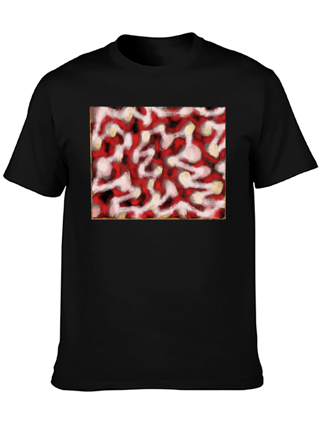 Black Abstract Red & White Pattern Black T-Shirt view 3