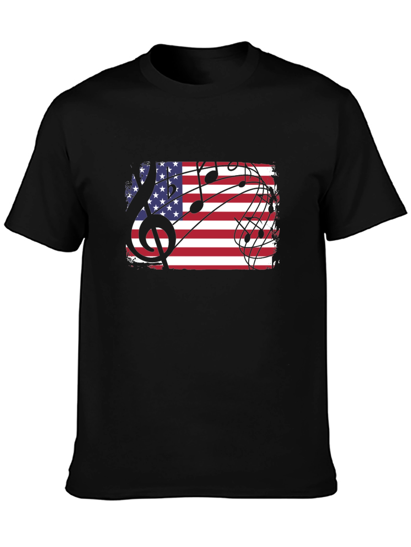 Black American Flag Music Notes Men's Black T-Shirt view 3