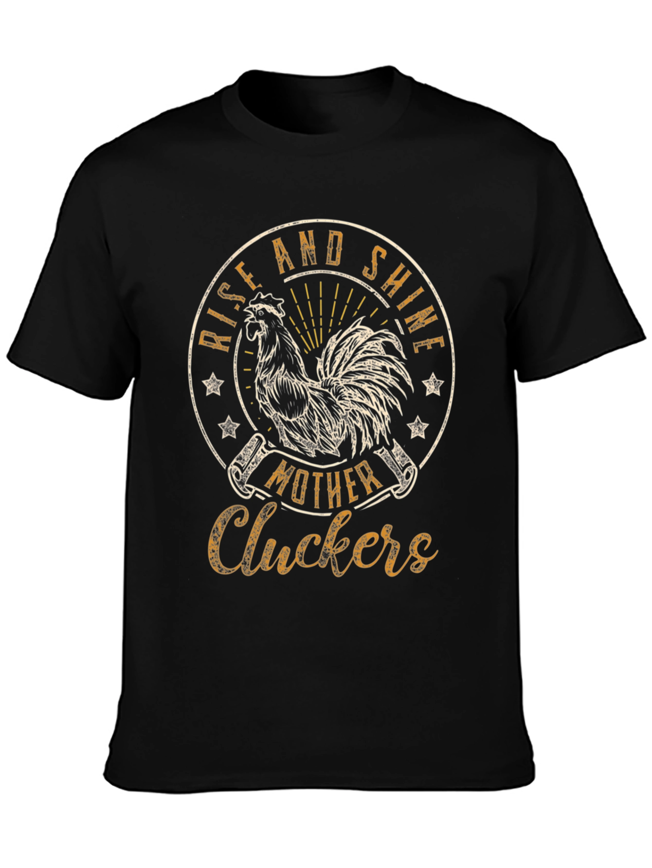Black Rise and Shine T-Shirt - Mother Cluckers Rooster Tee view 3