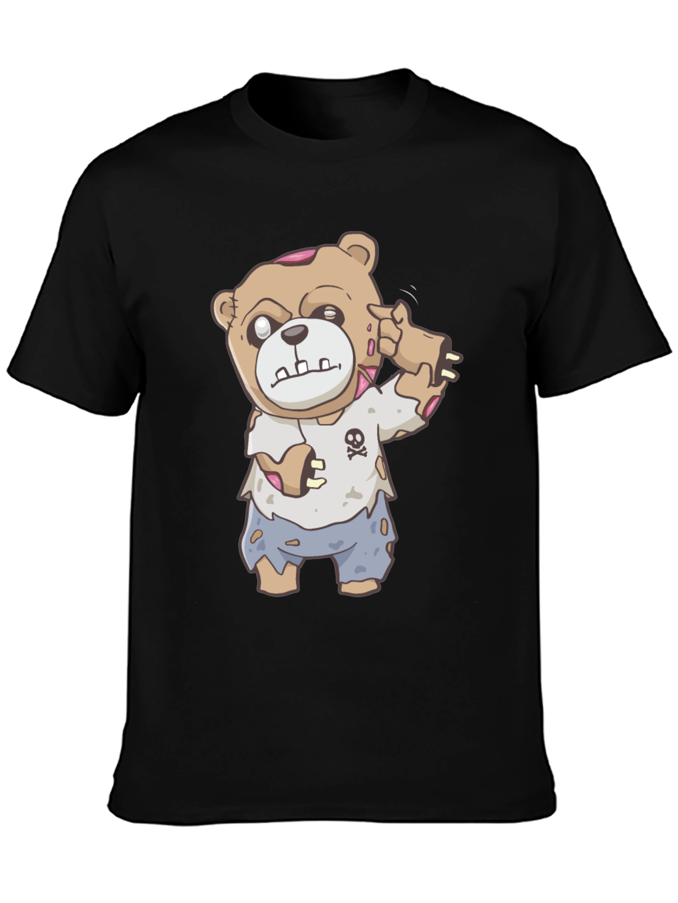 Black Zombie Teddy Bear Graphic T-Shirt - Halloween Style view 3