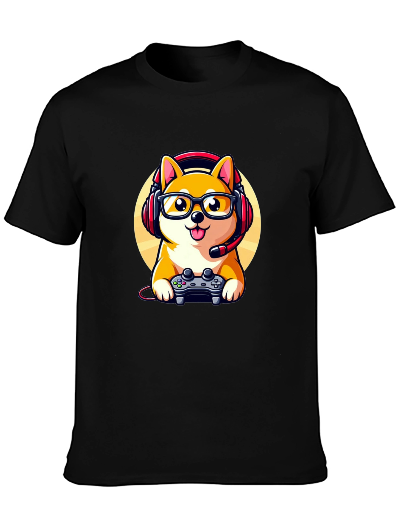 Black Gamer Dog T-Shirt: Shiba Inu with Headset view 3